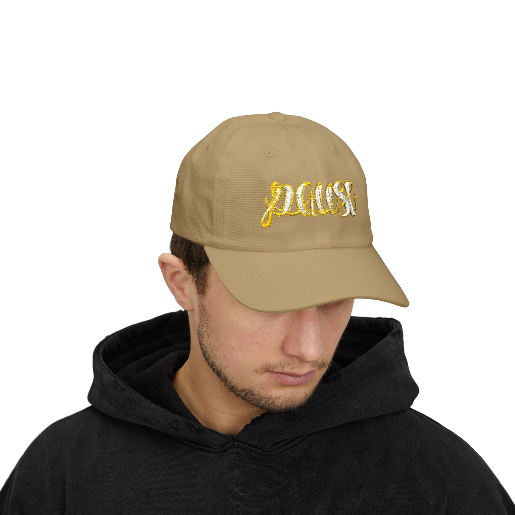 Pause Embroidered Calligraphy Dad Cap