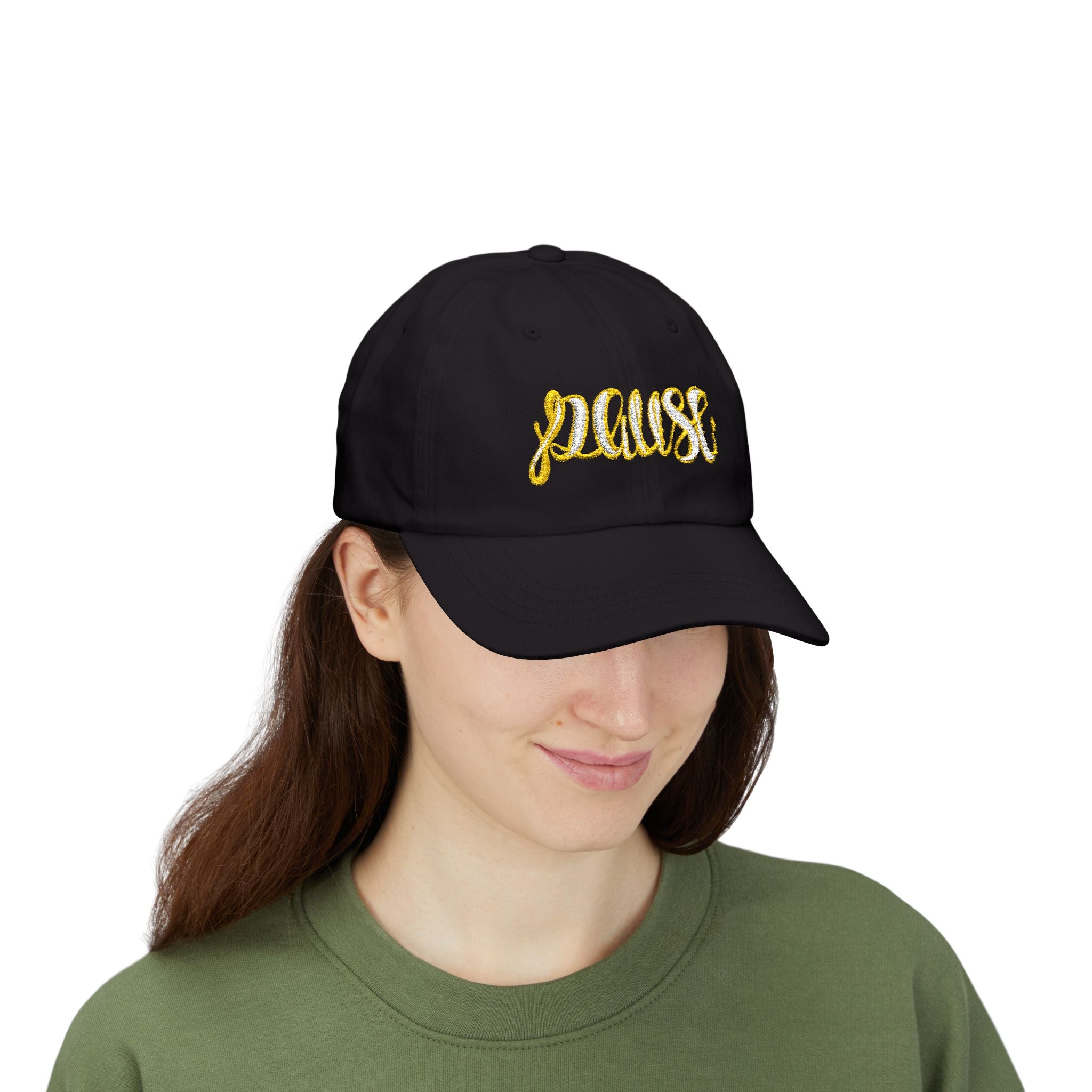 Pause Embroidered Calligraphy Dad Cap