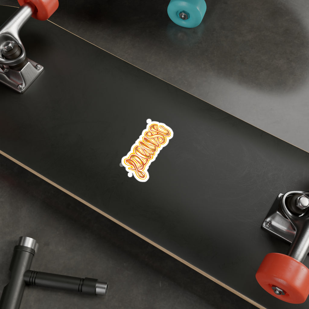 Pause Script Sticker — Retro Orange Hand-Lettered Vinyl Decal