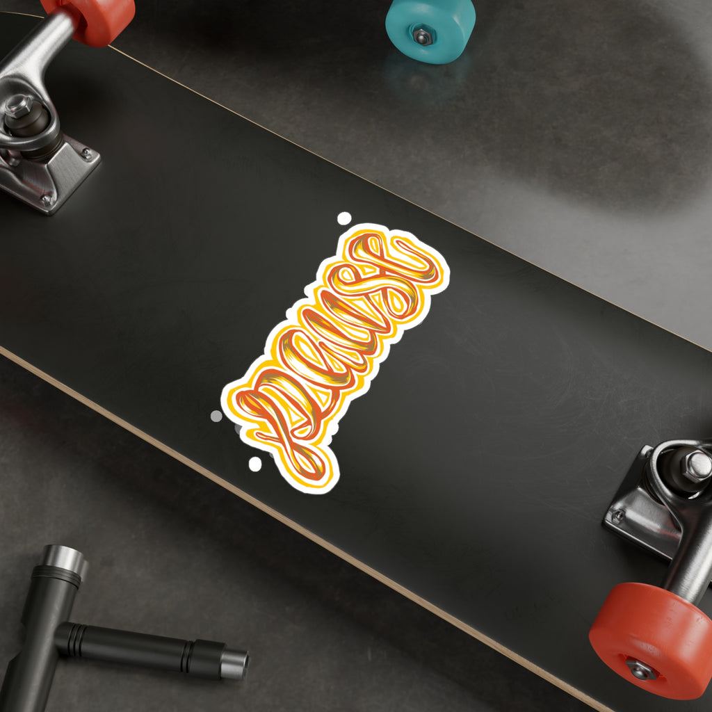 Pause Script Sticker — Retro Orange Hand-Lettered Vinyl Decal