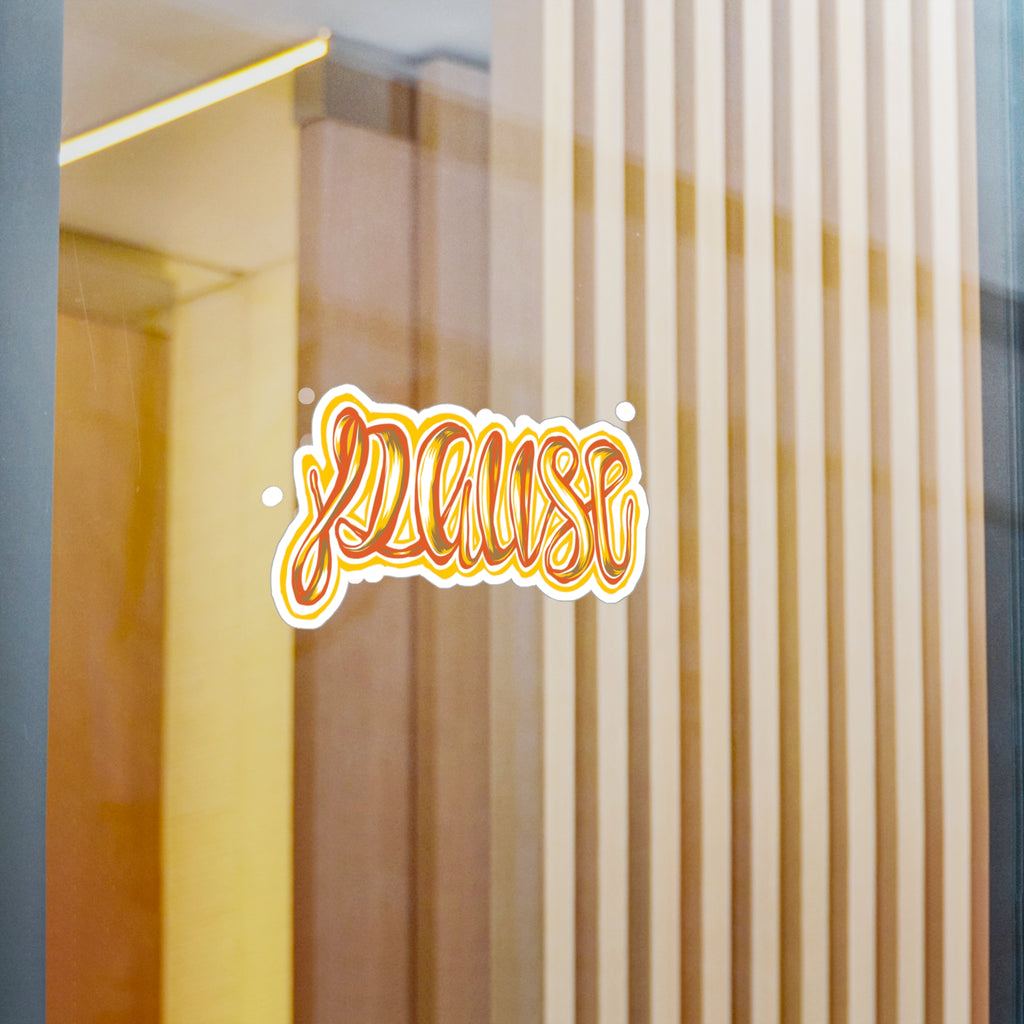 Pause Script Sticker — Retro Orange Hand-Lettered Vinyl Decal