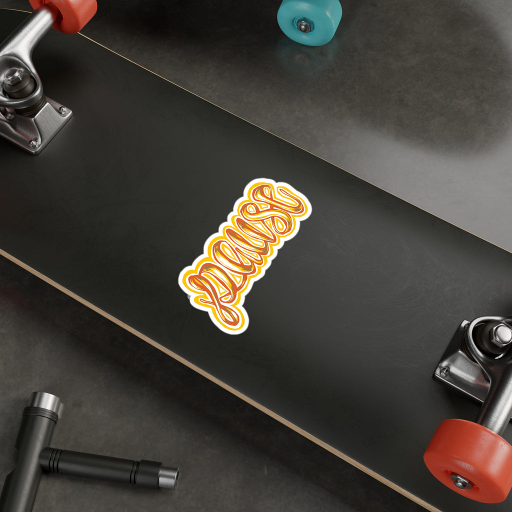 Pause Script Sticker — Retro Orange Hand-Lettered Vinyl Decal