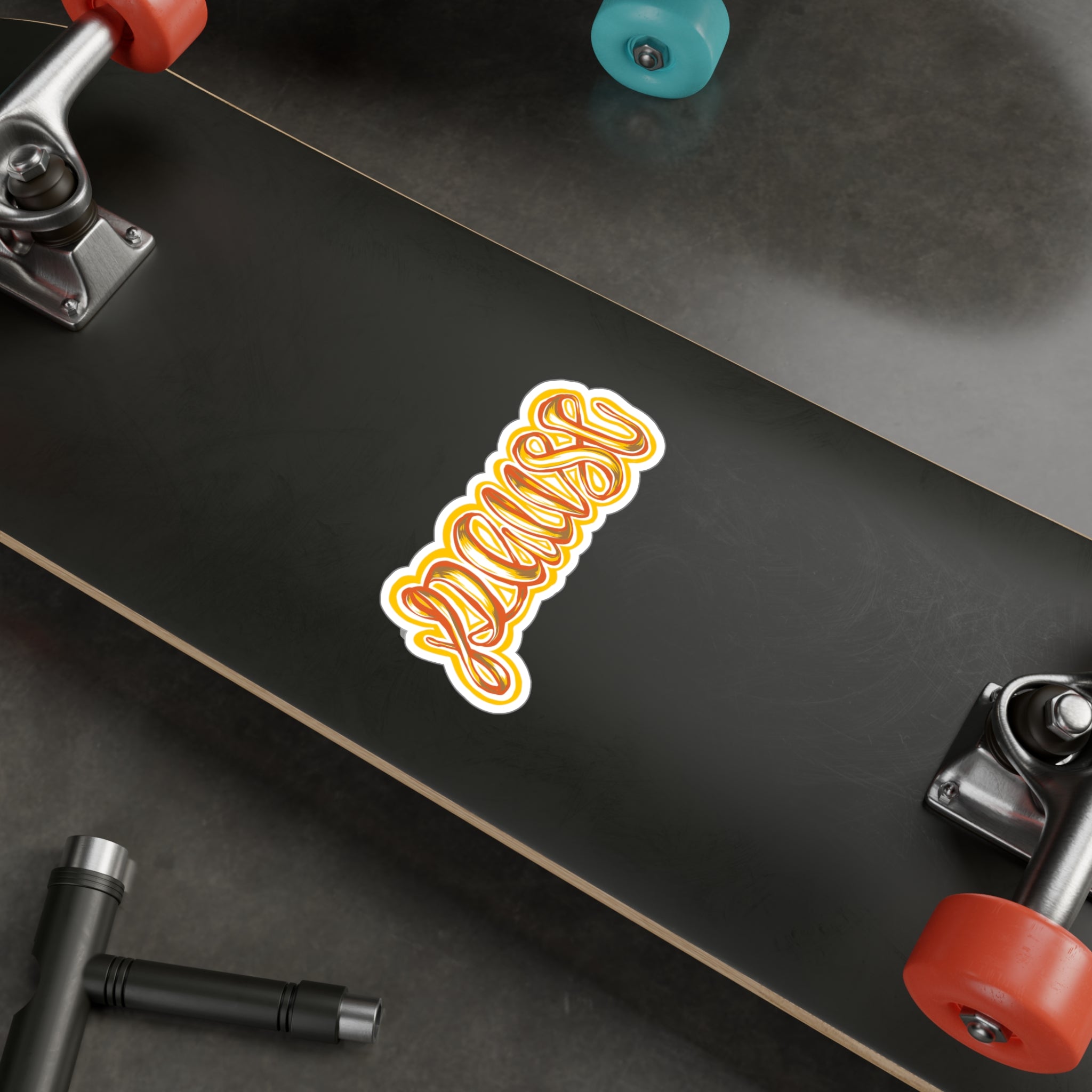 Pause Script Sticker — Retro Orange Hand-Lettered Vinyl Decal