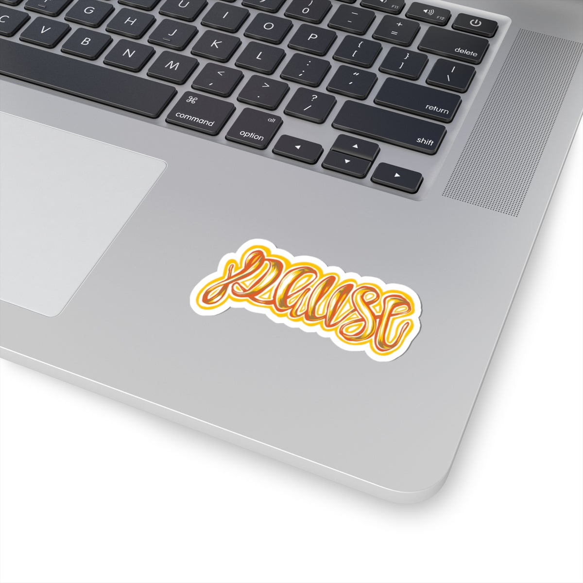 Pause Script Sticker — Retro Orange Handlettered Kiss-Cut Decal for Laptops & Journals