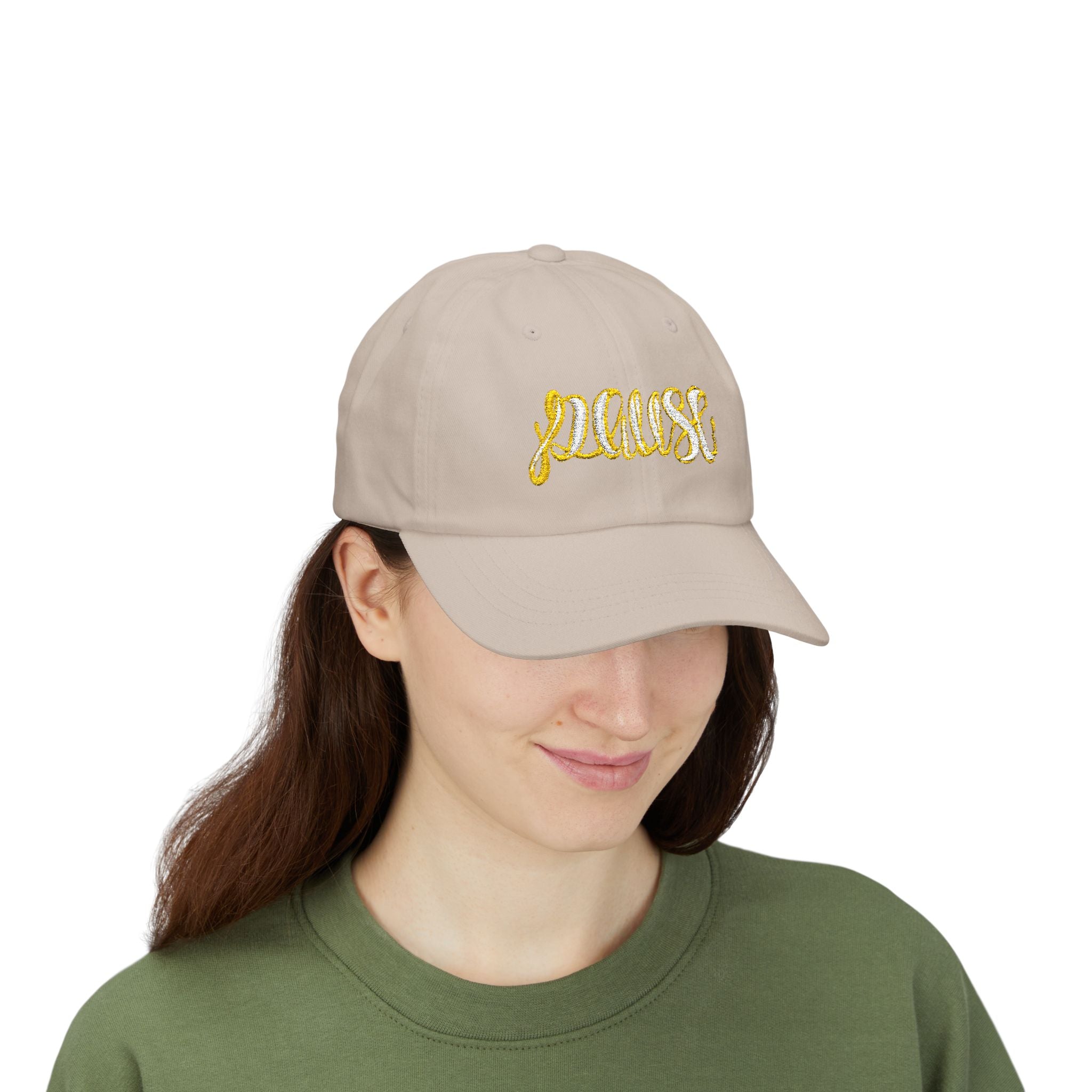 Pause Embroidered Calligraphy Dad Cap