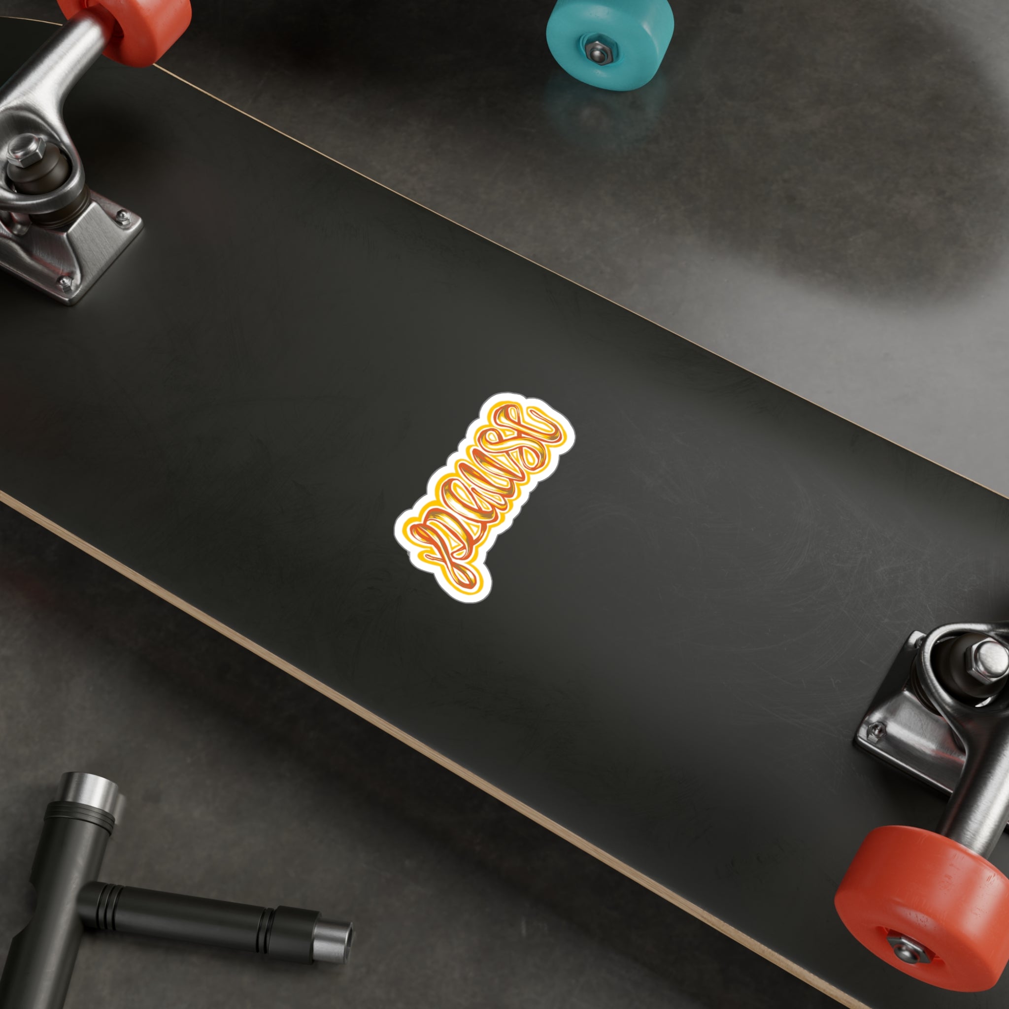 Pause Script Sticker — Retro Orange Hand-Lettered Vinyl Decal
