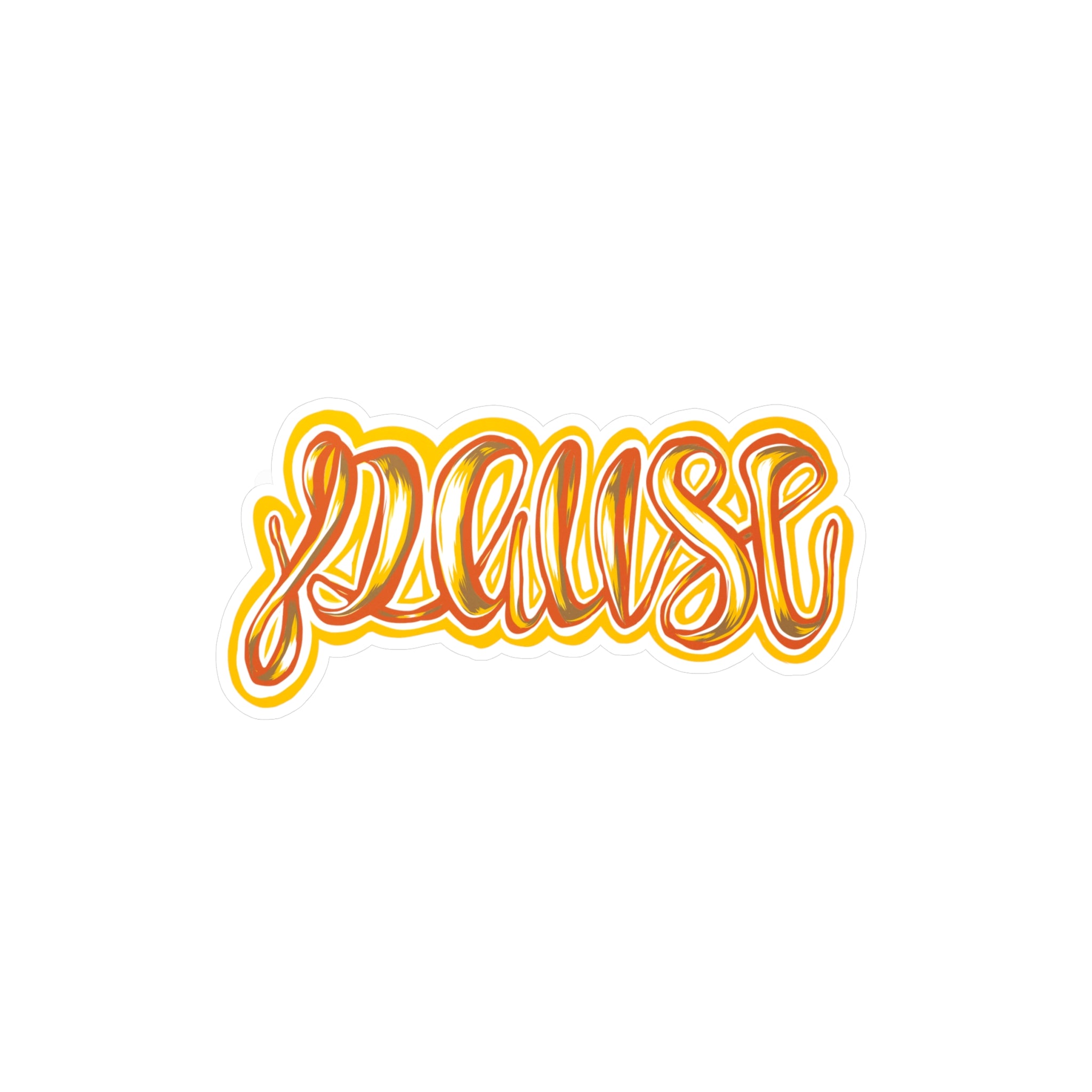 Pause Script Sticker — Retro Orange Hand-Lettered Vinyl Decal