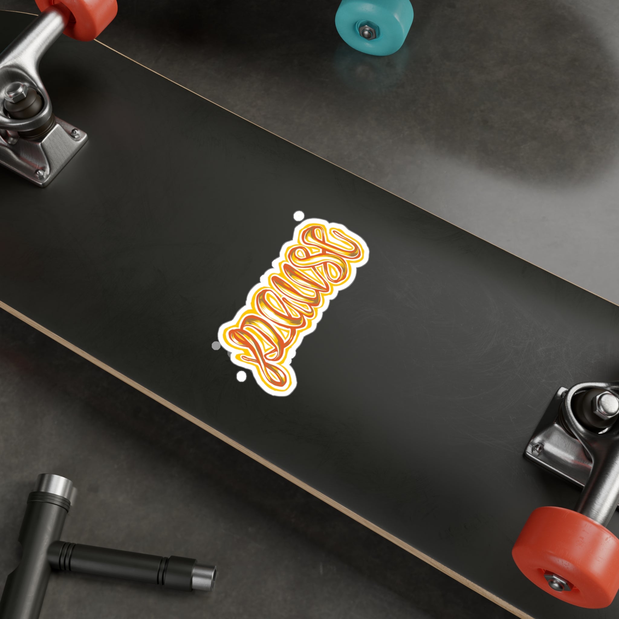 Pause Script Sticker — Retro Orange Hand-Lettered Vinyl Decal