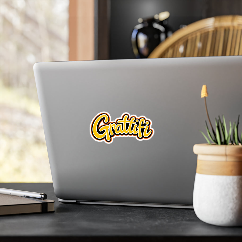 Graffiti Script Kiss-Cut Vinyl Decal – Yellow Street Art Sticker