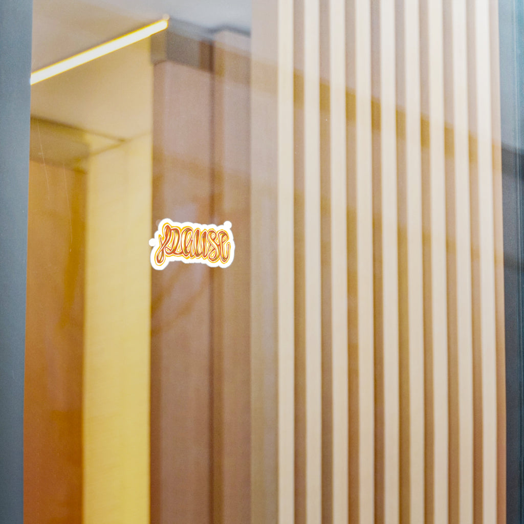 Pause Script Sticker — Retro Orange Hand-Lettered Vinyl Decal
