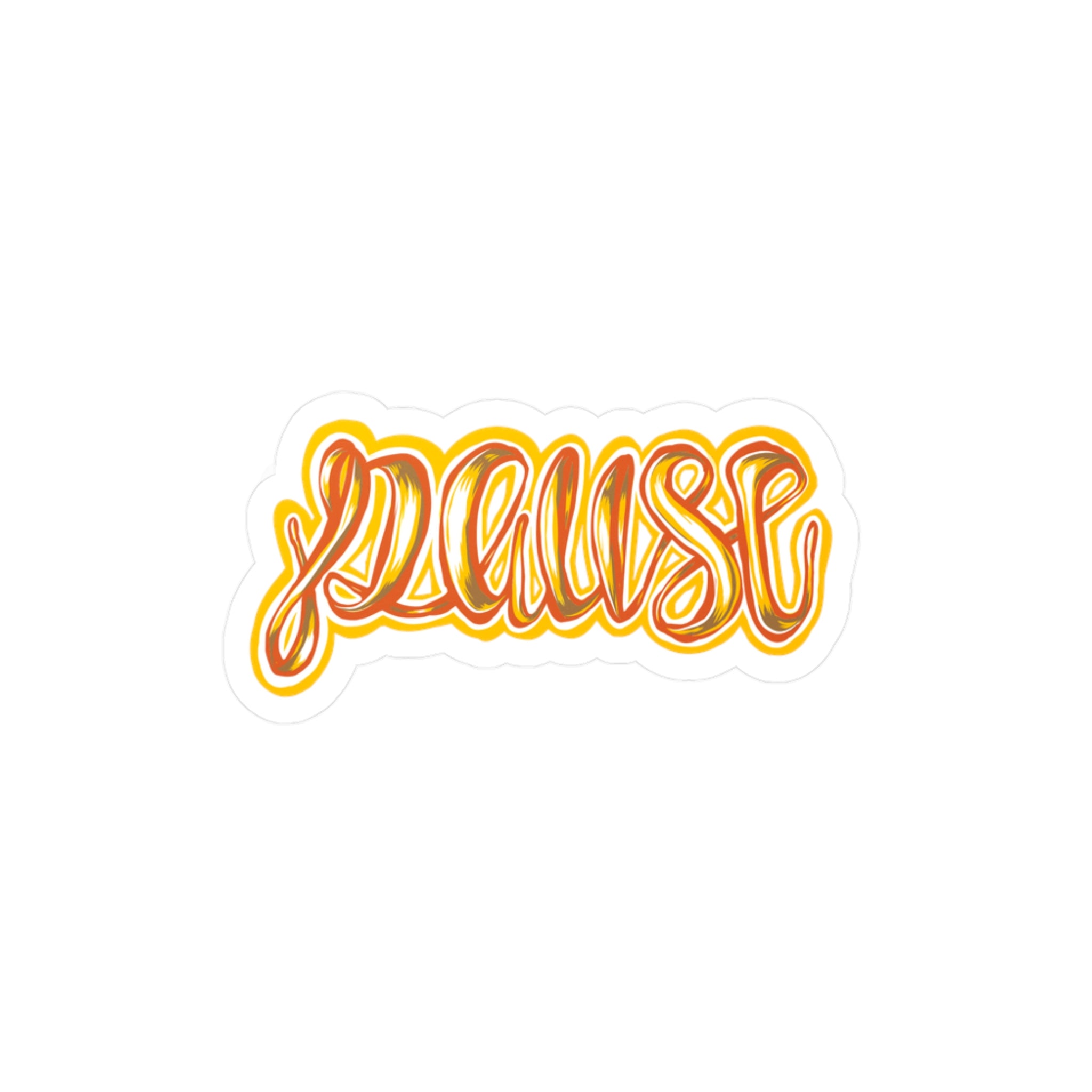 Pause Script Sticker — Retro Orange Hand-Lettered Vinyl Decal