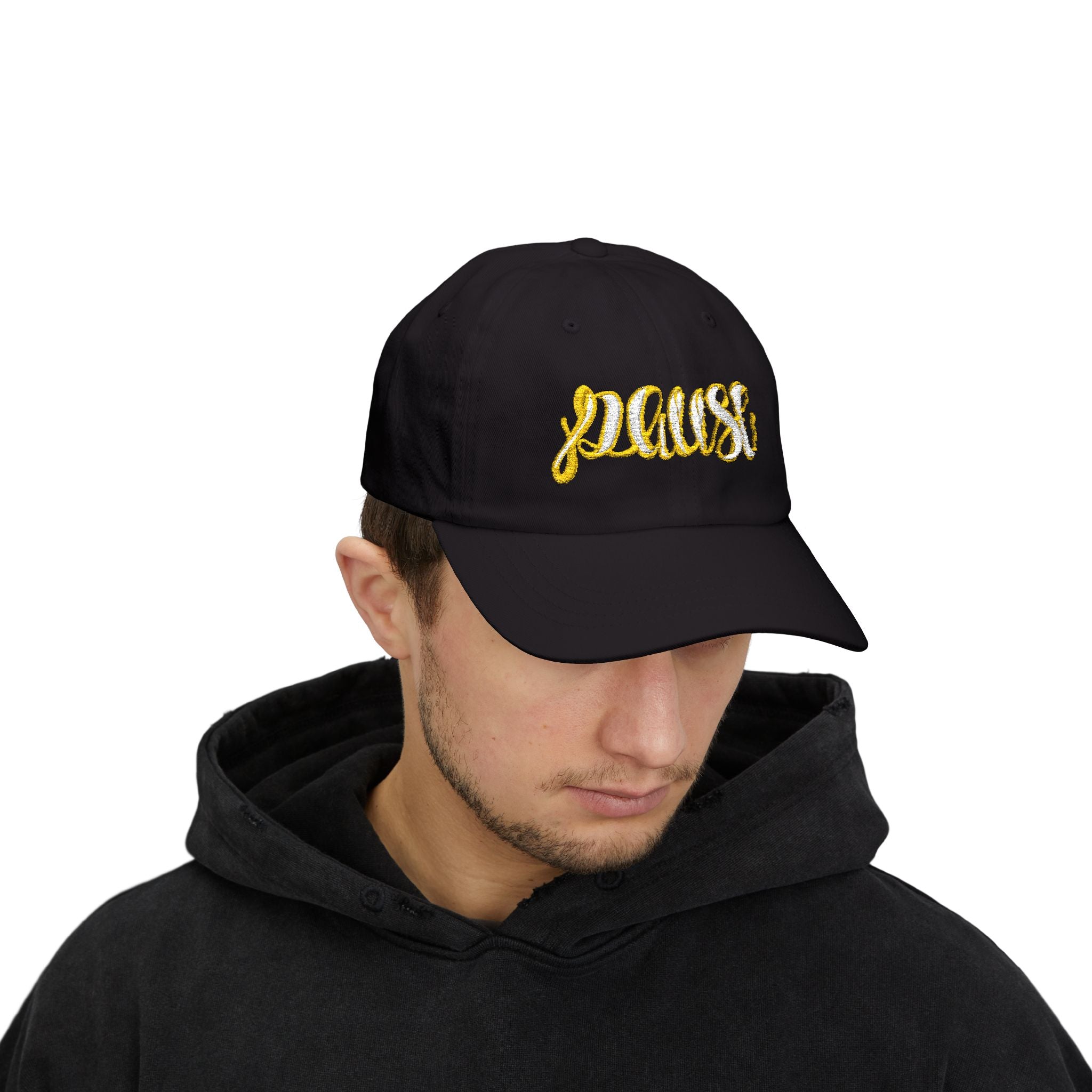 Pause Embroidered Calligraphy Dad Cap