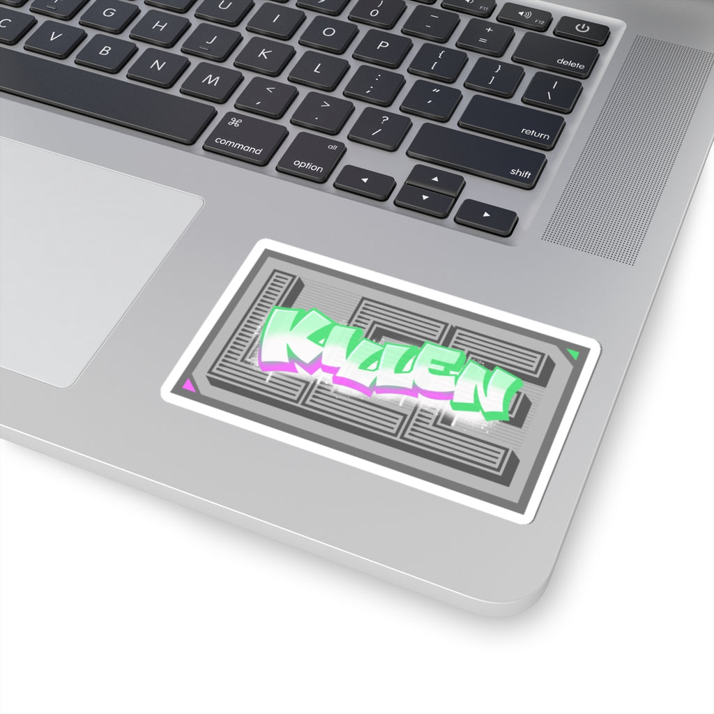 Graffiti 'LEE KILLEN' Kiss-Cut Sticker — Neon Green & Purple Street Art Decal