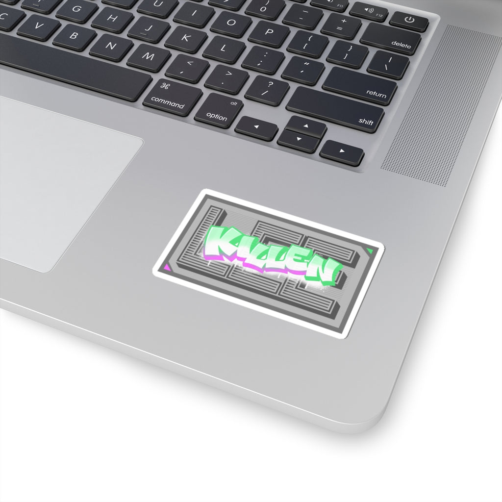 Graffiti 'LEE KILLEN' Kiss-Cut Sticker — Neon Green & Purple Street Art Decal