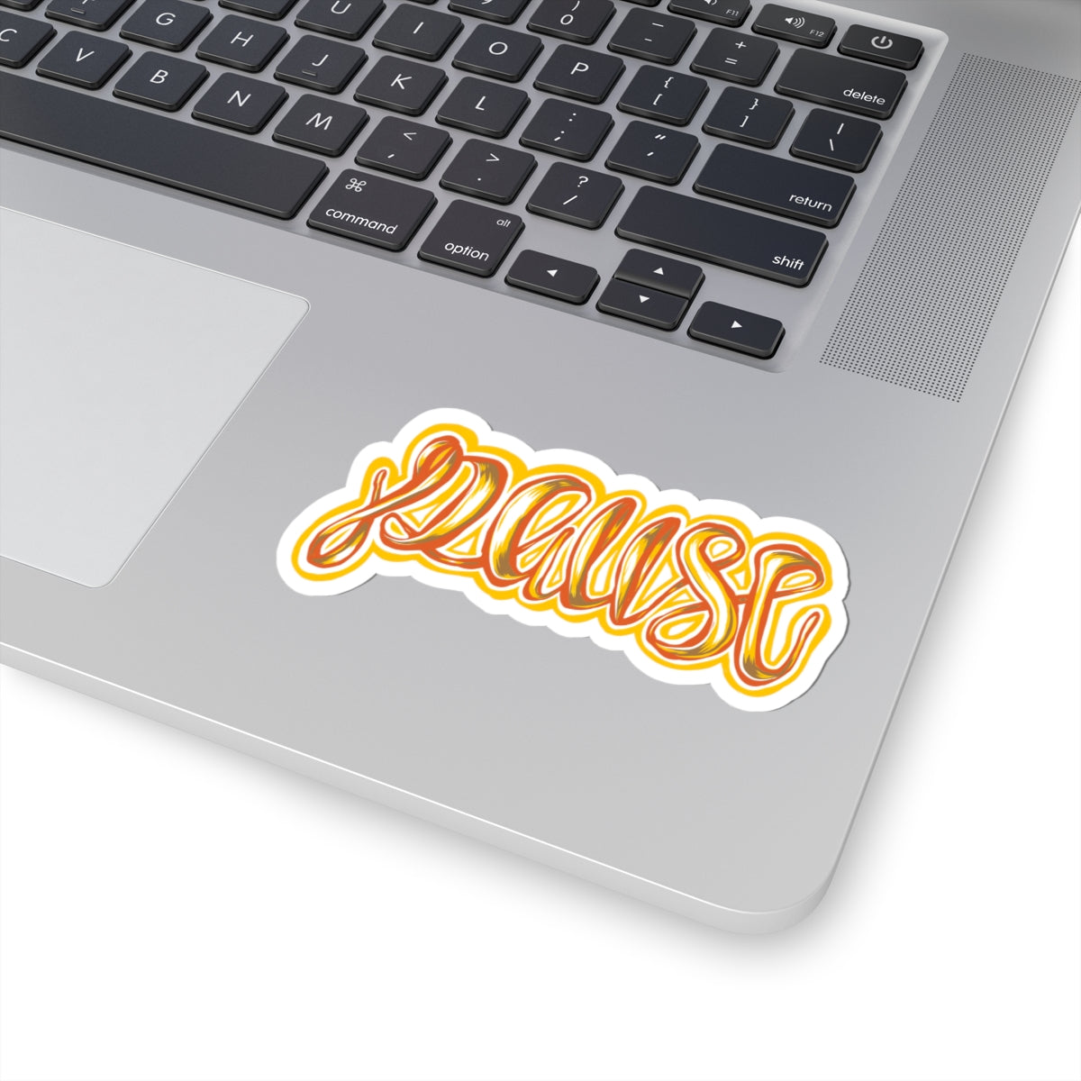 Pause Script Sticker — Retro Orange Handlettered Kiss-Cut Decal for Laptops & Journals