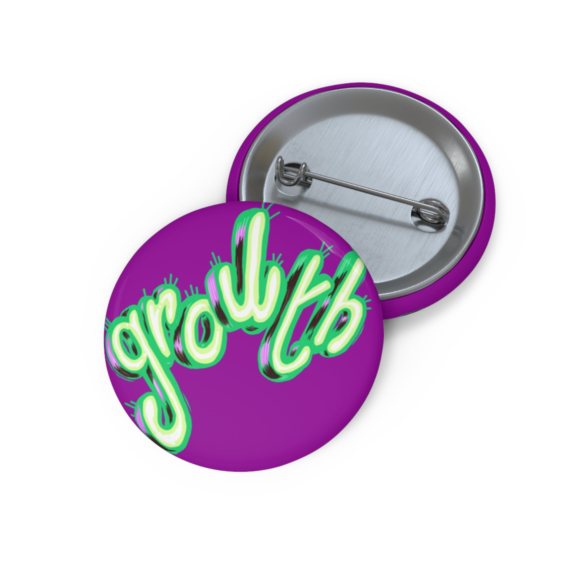 'Growth' Neon Script Pin Button — Purple Enamel Lapel Pin