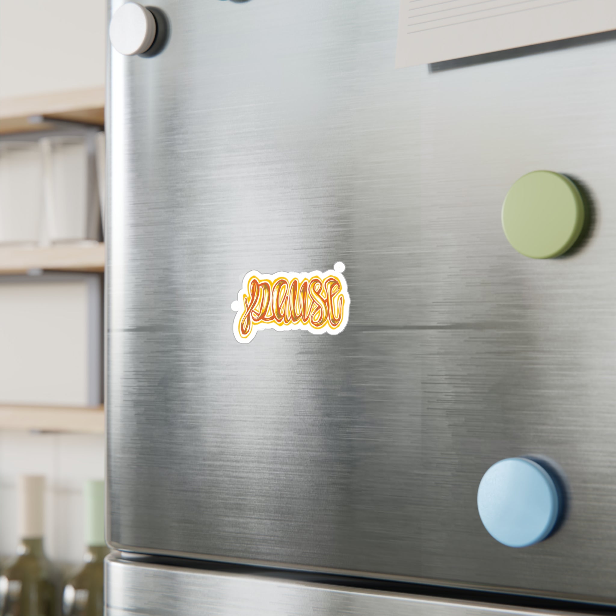 Pause Script Sticker — Retro Orange Hand-Lettered Vinyl Decal