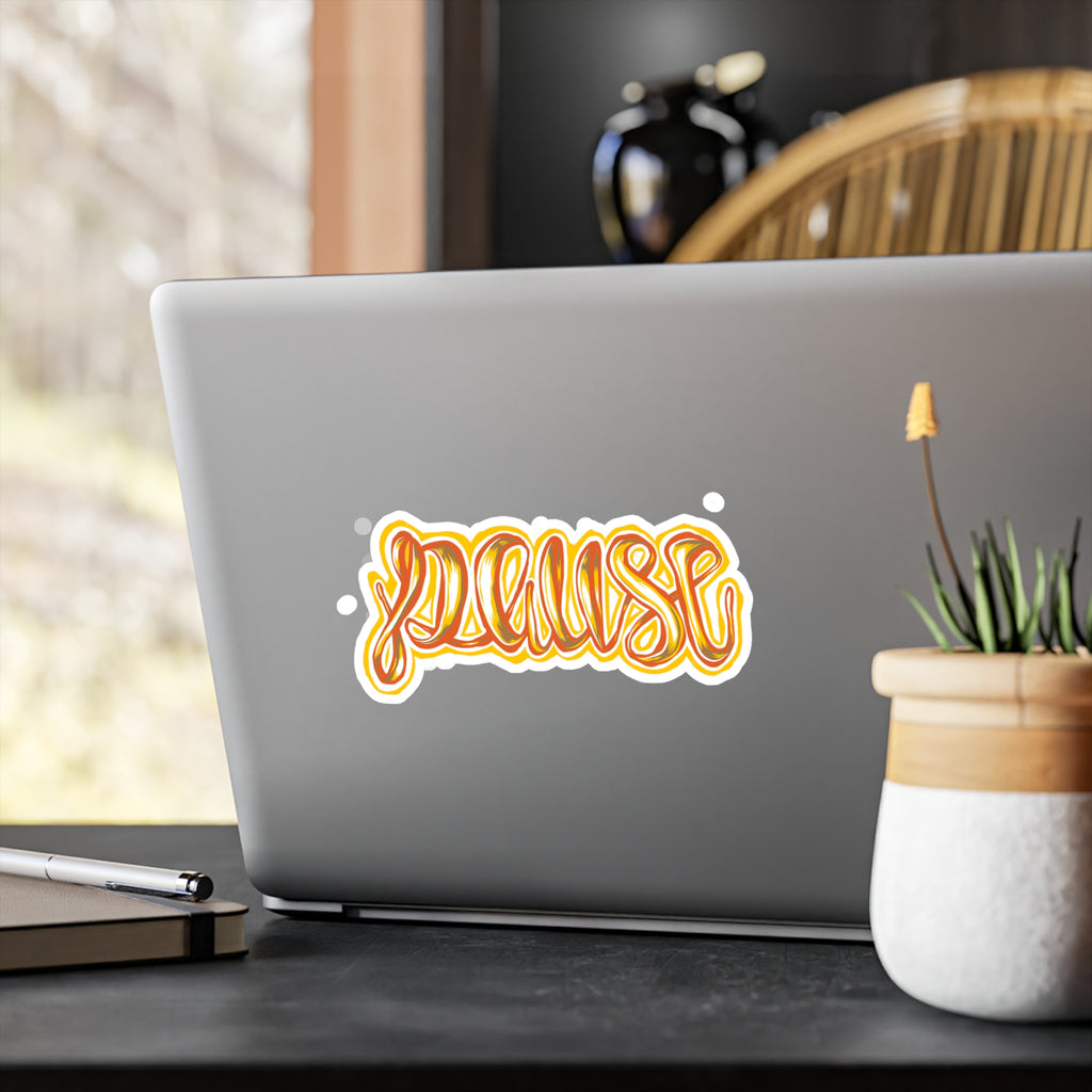 Pause Script Sticker — Retro Orange Hand-Lettered Vinyl Decal