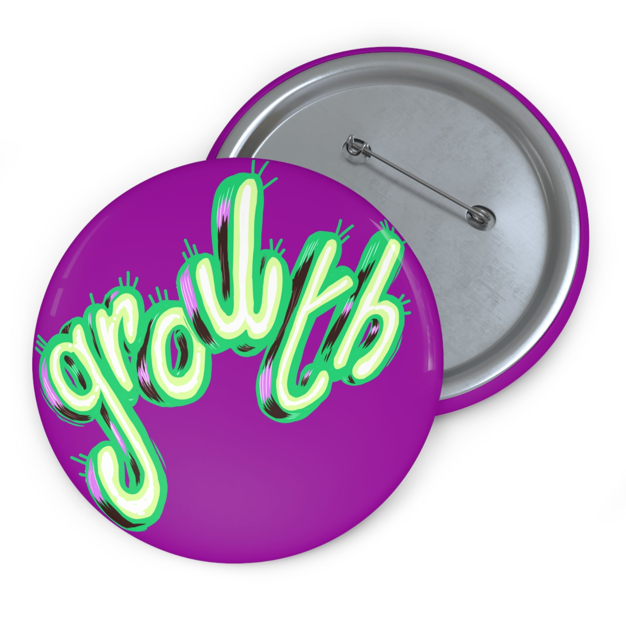 'Growth' Neon Script Pin Button — Purple Enamel Lapel Pin