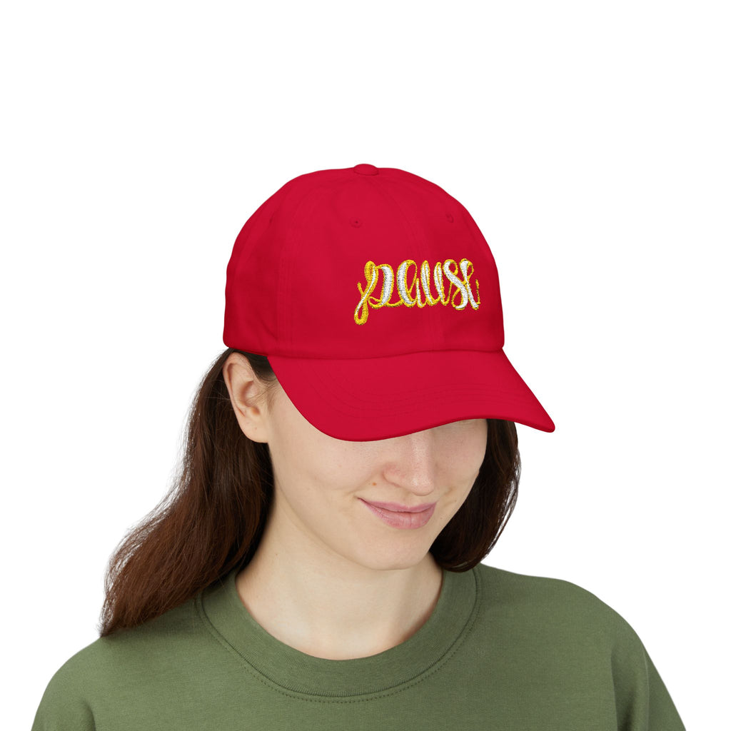 Pause Embroidered Calligraphy Dad Cap