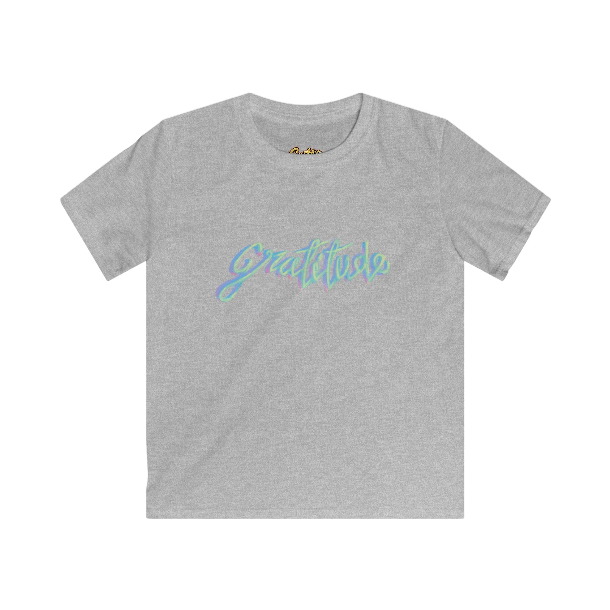 Kids Tee — 'Gratitude' Pastel Script T-Shirt for Children