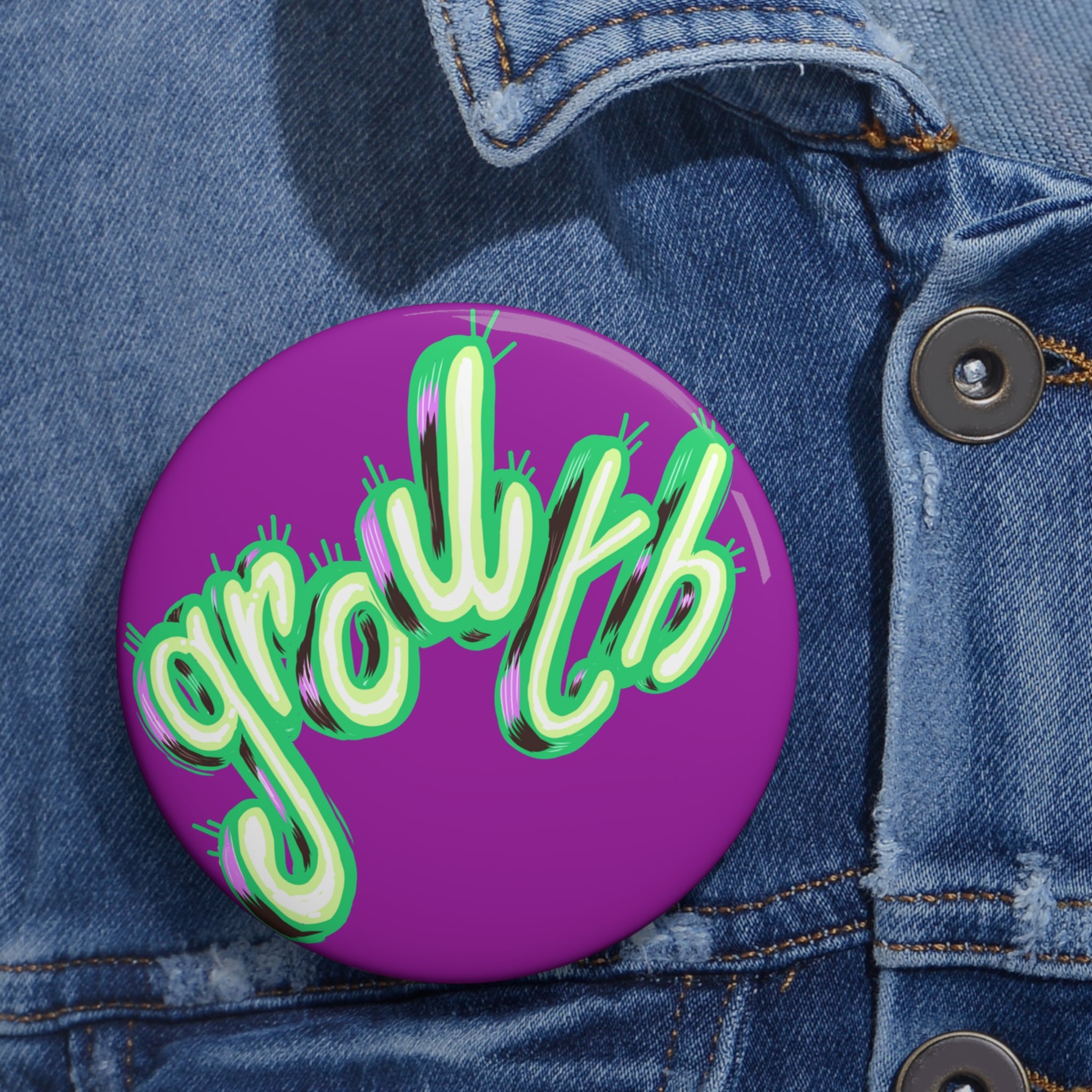 'Growth' Neon Script Pin Button — Purple Enamel Lapel Pin