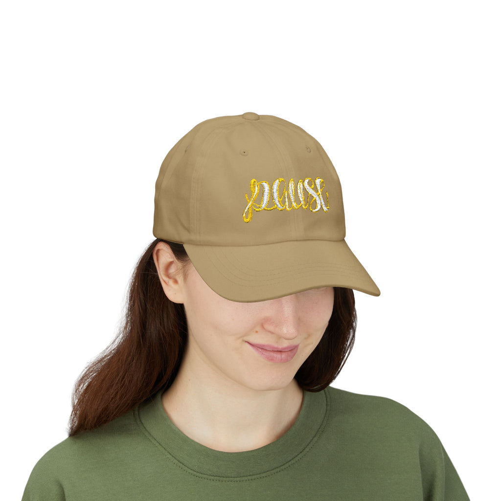 Pause Embroidered Calligraphy Dad Cap