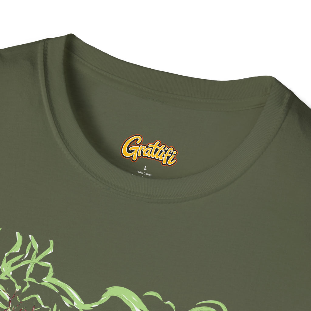 Druidic Nature Mage T-Shirt — Green Forest Sorcerer Staff Design