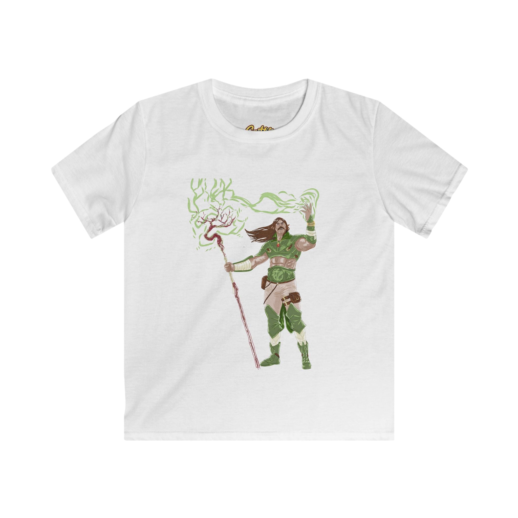 Kids Fantasy Druid T‑Shirt — Green Lightning Magic Graphic Tee