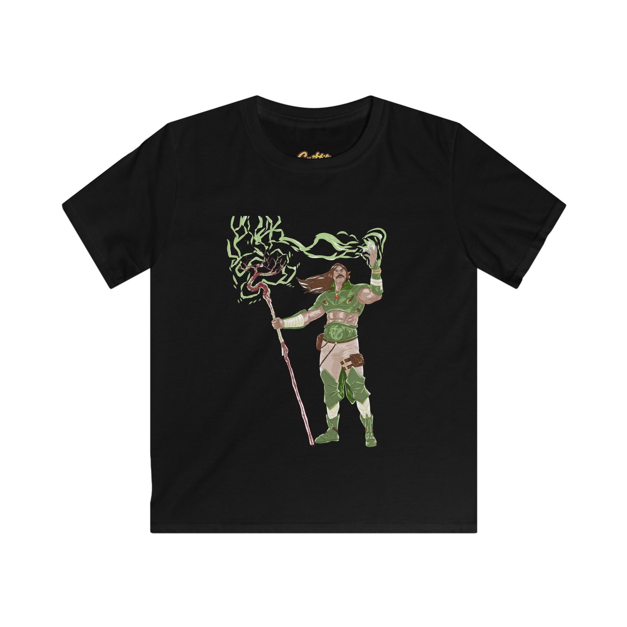 Kids Fantasy Druid T‑Shirt — Green Lightning Magic Graphic Tee