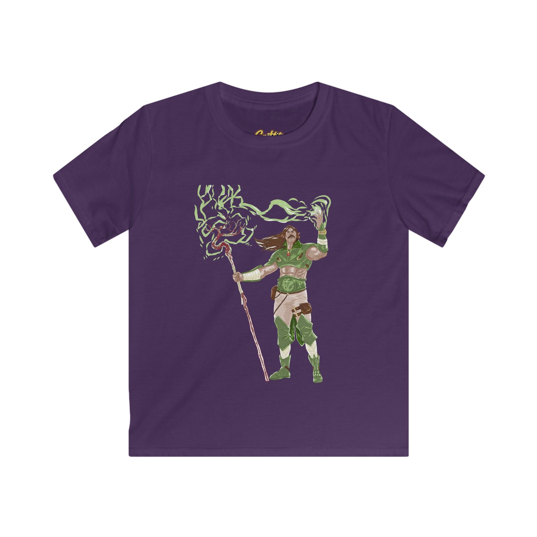 Kids Fantasy Druid T‑Shirt — Green Lightning Magic Graphic Tee