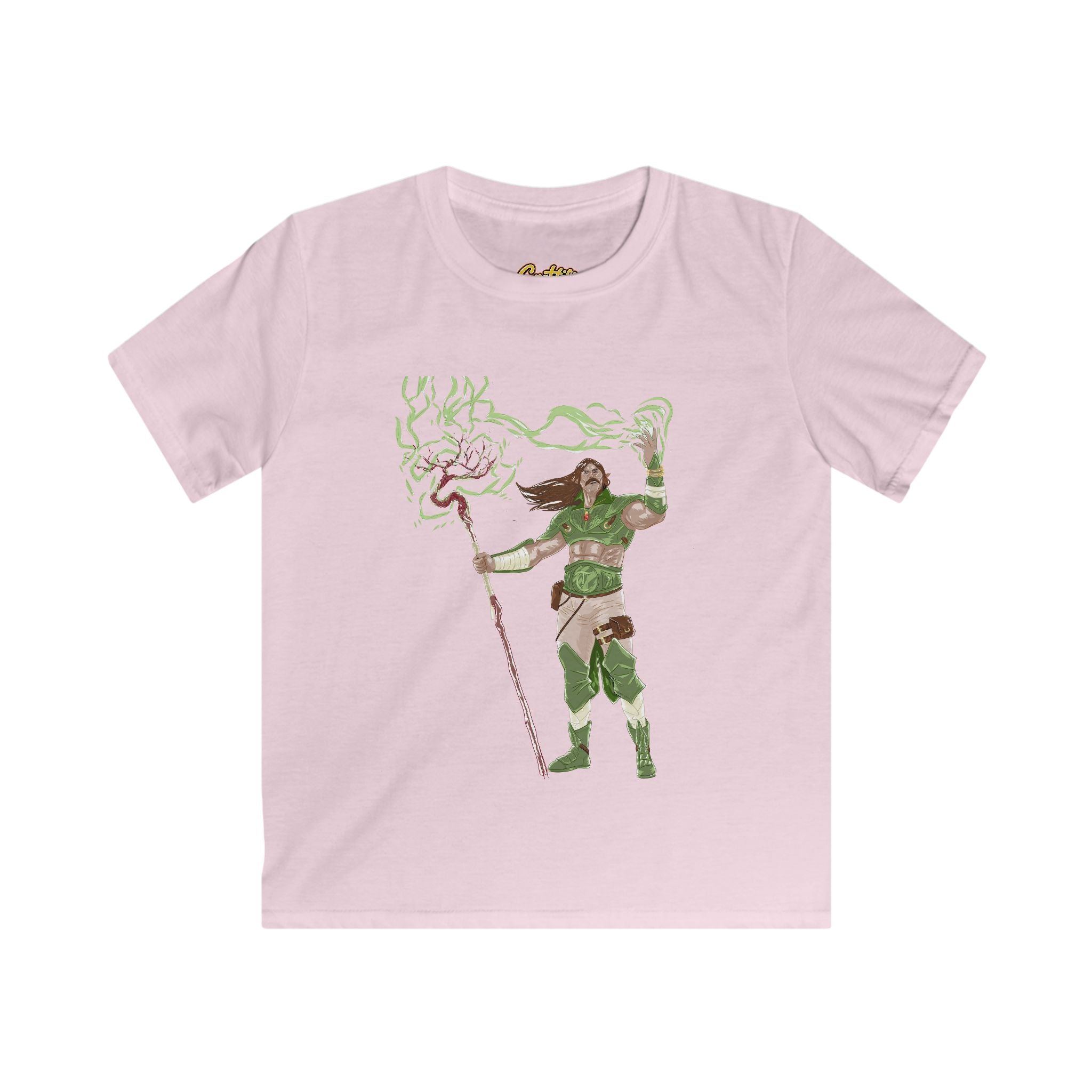 Kids Fantasy Druid T‑Shirt — Green Lightning Magic Graphic Tee