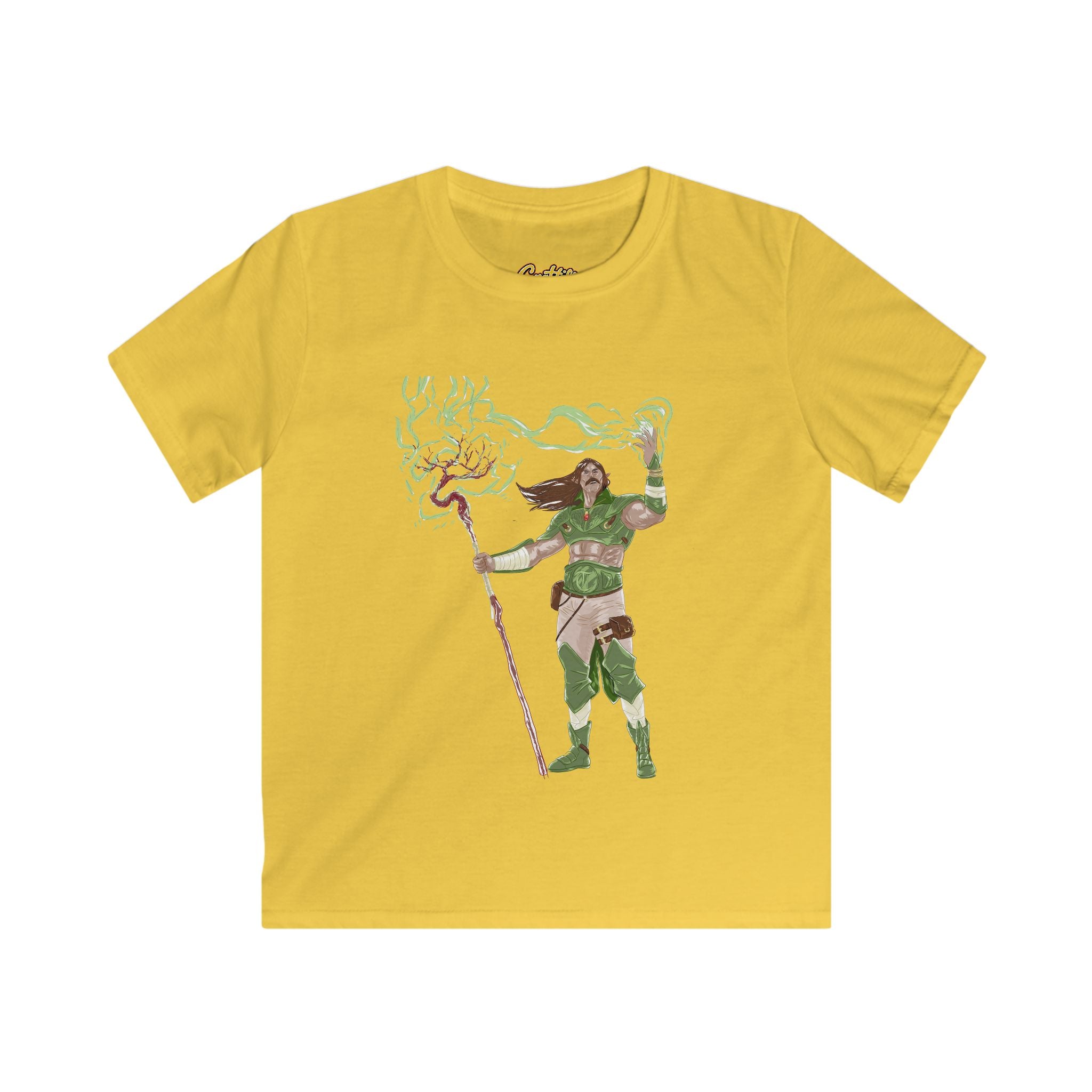 Kids Fantasy Druid T‑Shirt — Green Lightning Magic Graphic Tee