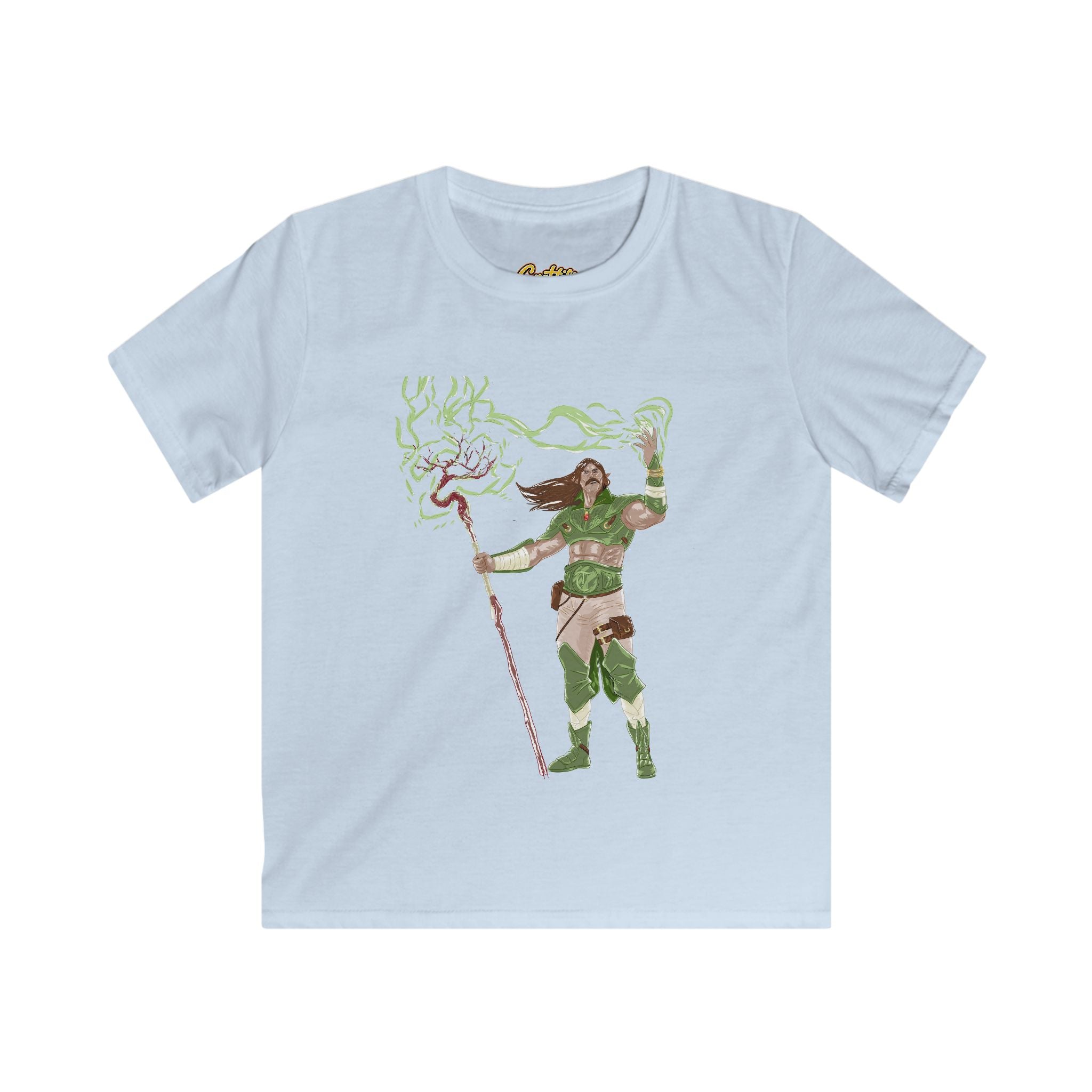 Kids Fantasy Druid T‑Shirt — Green Lightning Magic Graphic Tee