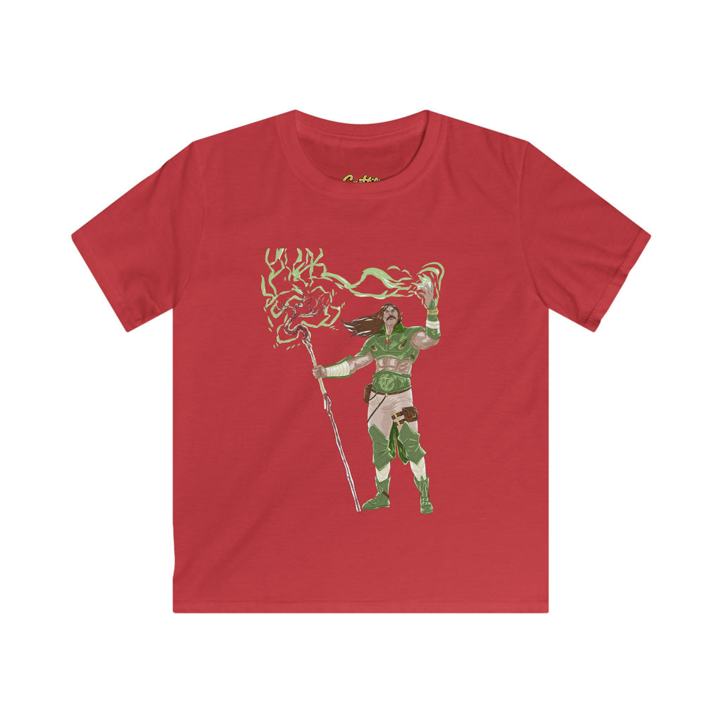 Kids Fantasy Druid T‑Shirt — Green Lightning Magic Graphic Tee