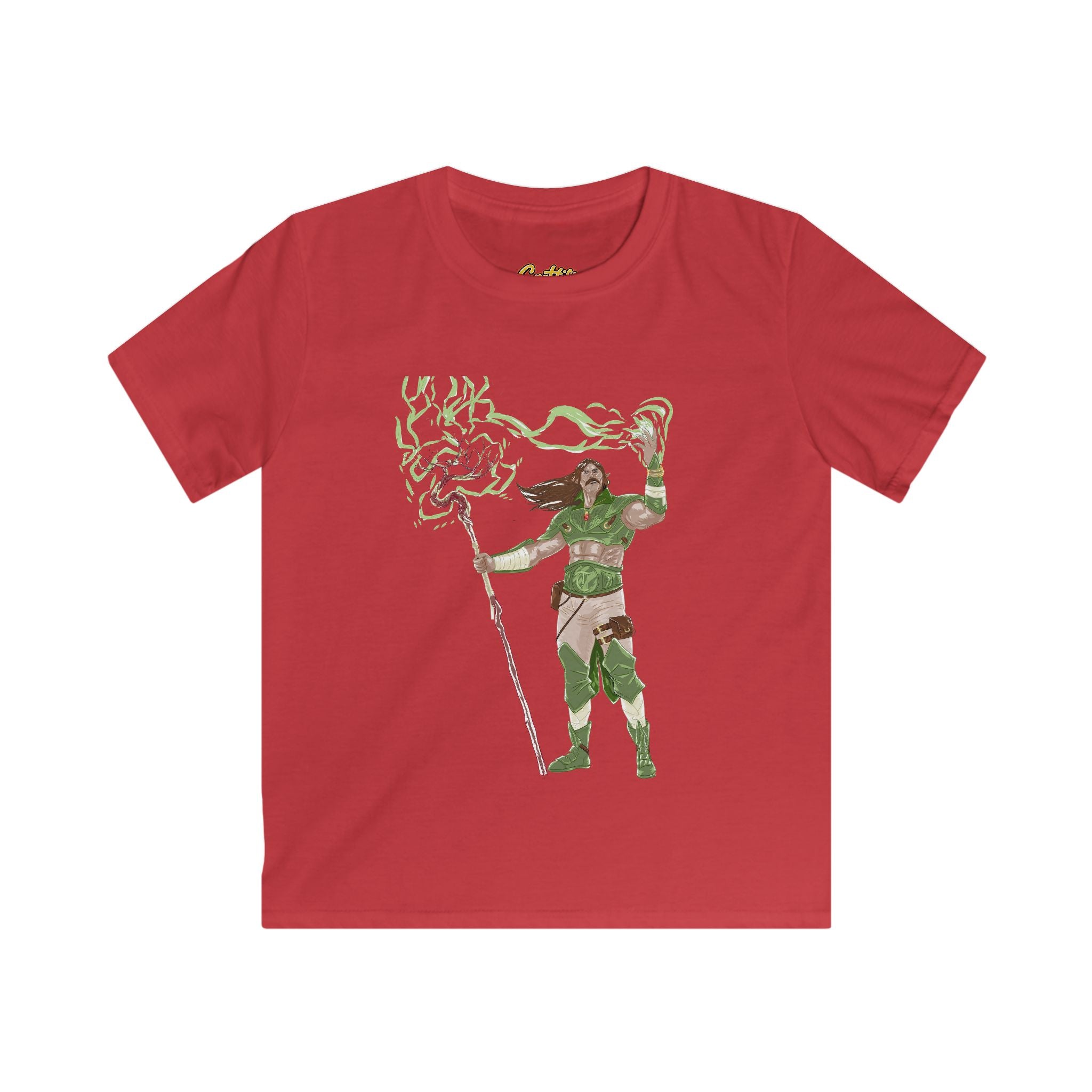 Kids Fantasy Druid T‑Shirt — Green Lightning Magic Graphic Tee