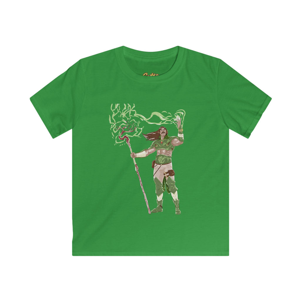 Kids Fantasy Druid T‑Shirt — Green Lightning Magic Graphic Tee