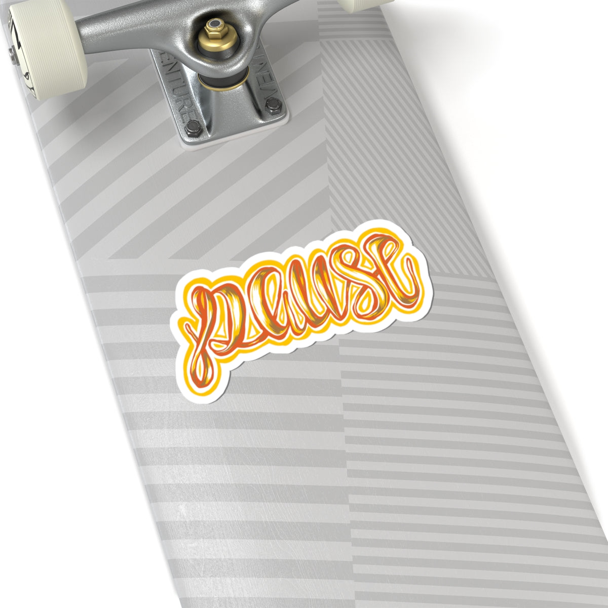 Pause Script Sticker — Retro Orange Handlettered Kiss-Cut Decal for Laptops & Journals