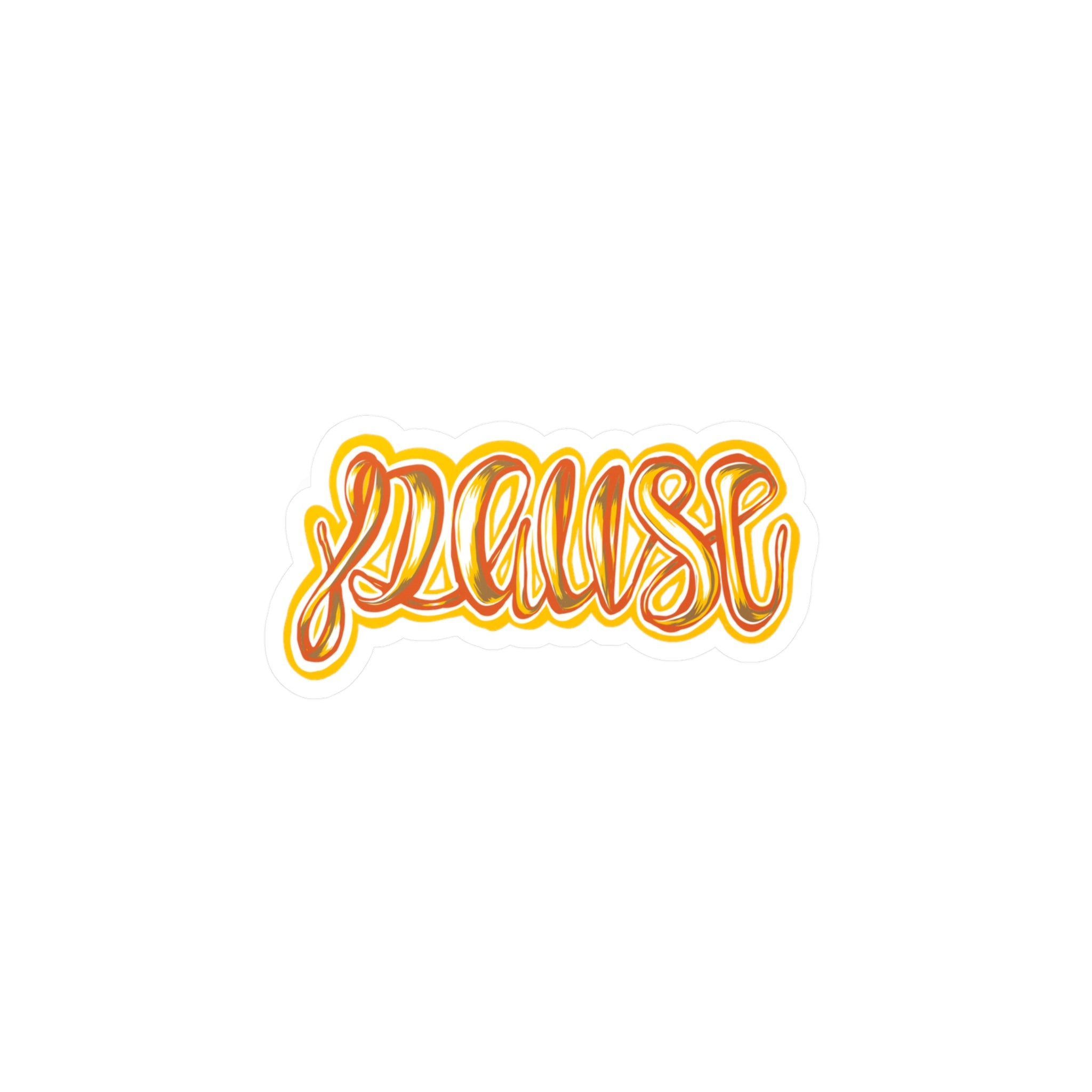 Pause Script Sticker — Retro Orange Hand-Lettered Vinyl Decal
