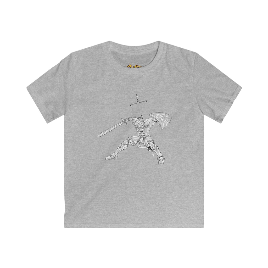 Kids Knight Warrior T-Shirt — Sword & Shield Line Art Tee