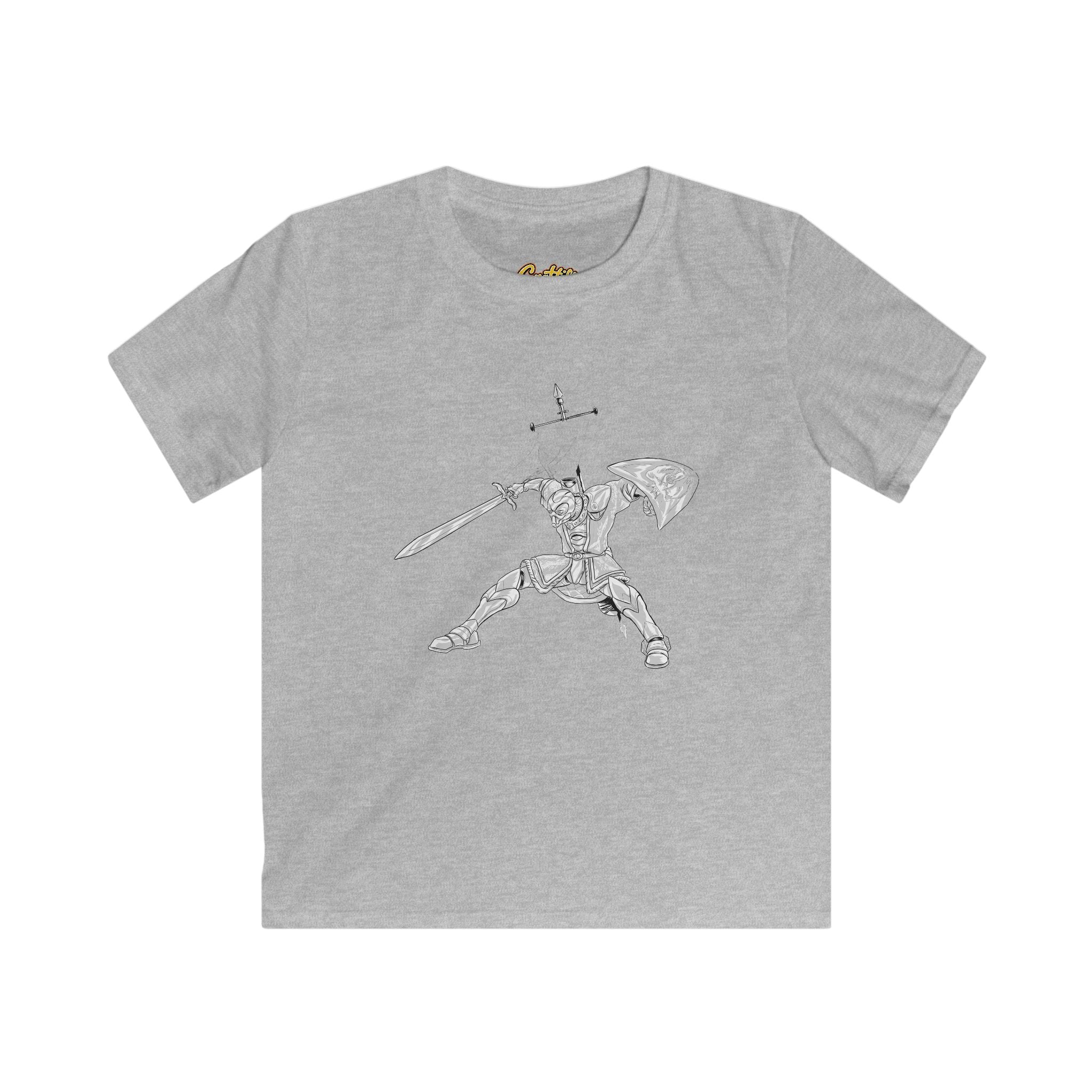 Kids Knight Warrior T-Shirt — Sword & Shield Line Art Tee