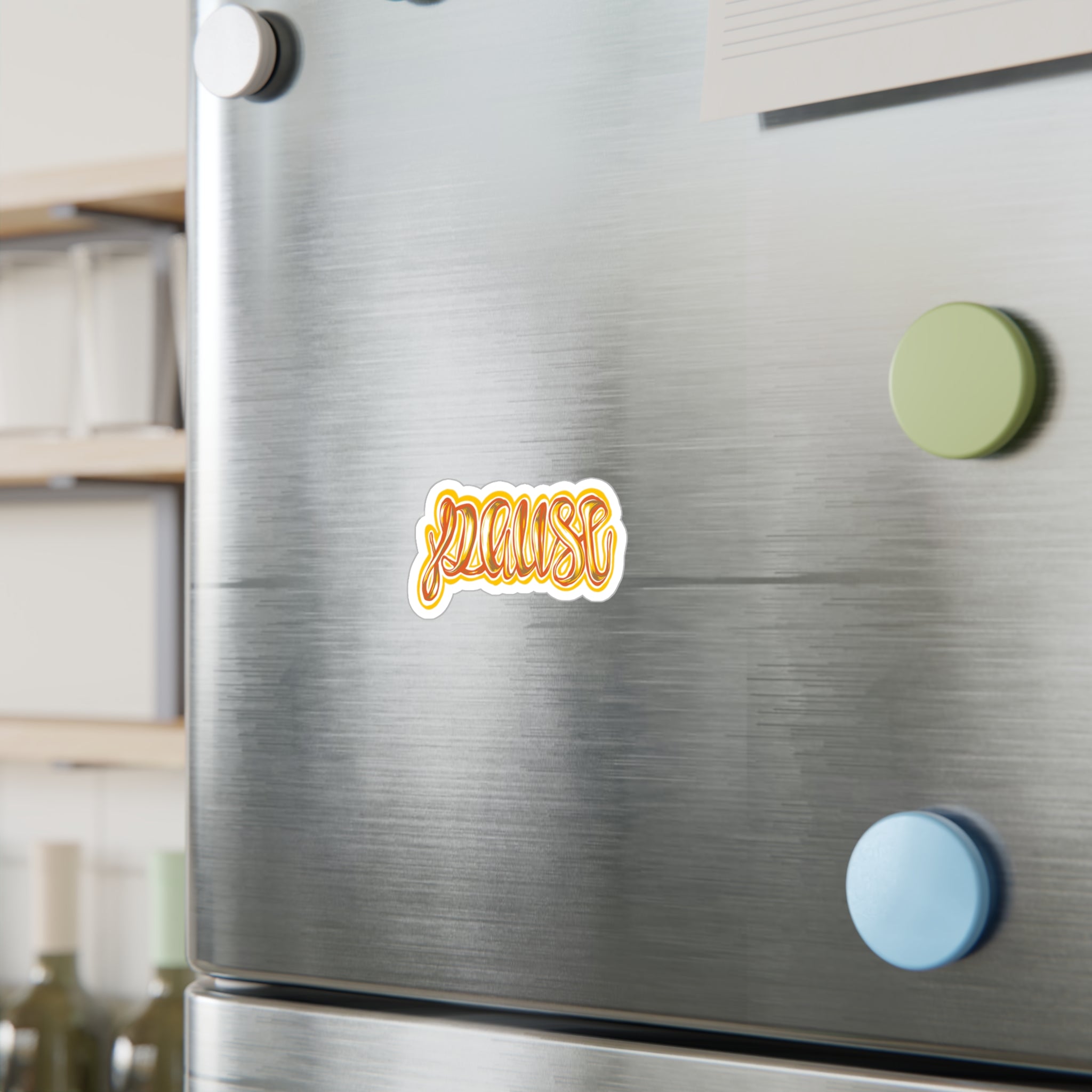 Pause Script Sticker — Retro Orange Hand-Lettered Vinyl Decal
