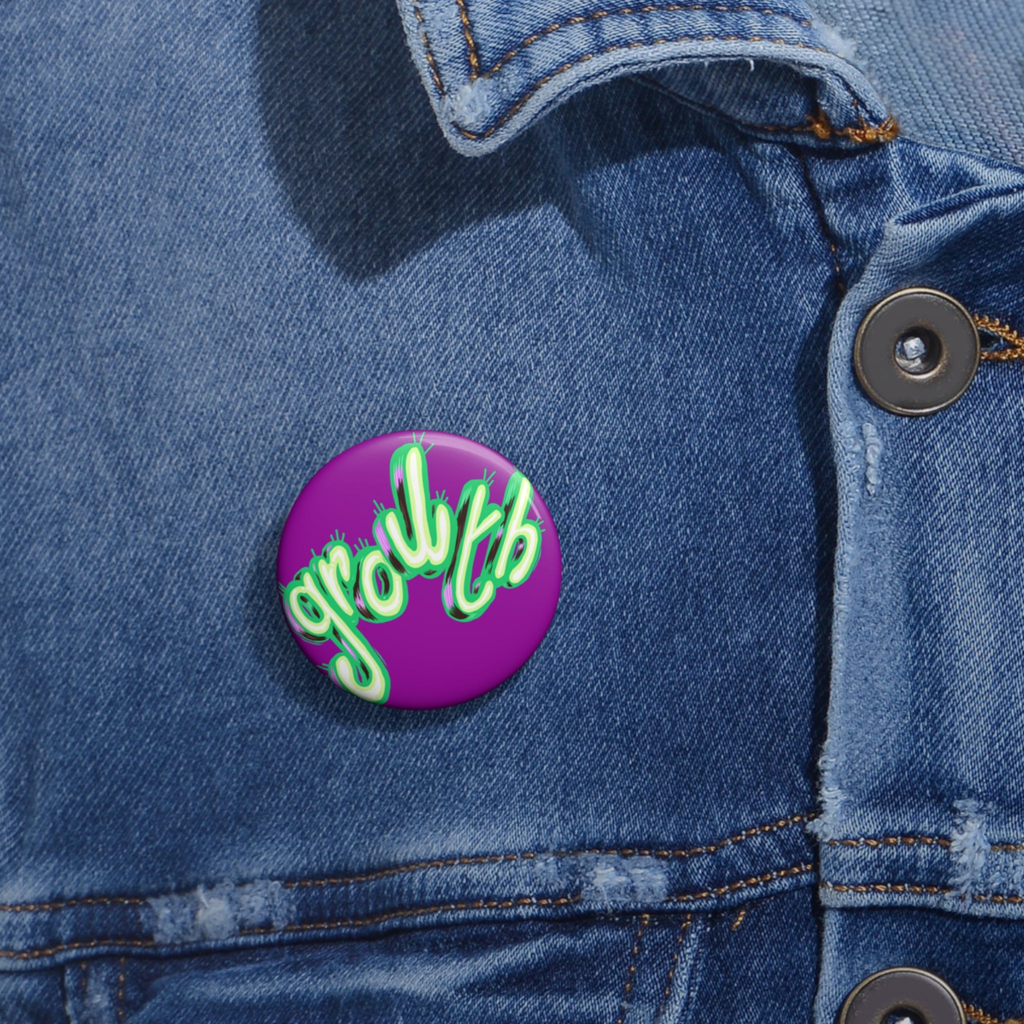 'Growth' Neon Script Pin Button — Purple Enamel Lapel Pin