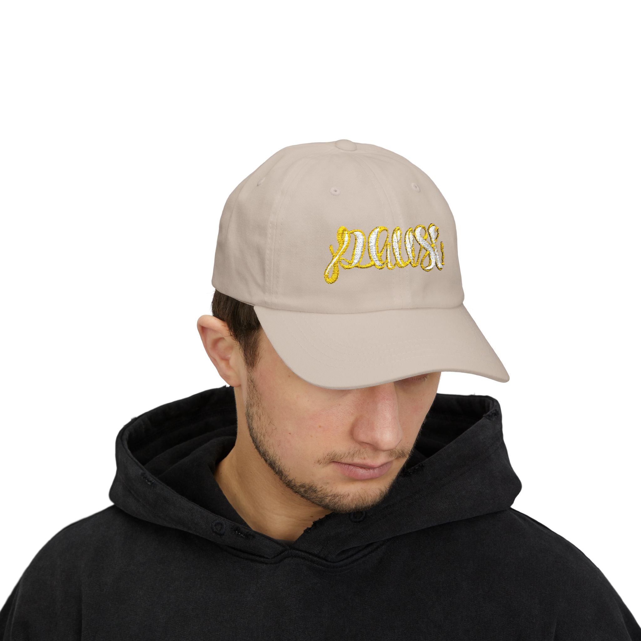 Pause Embroidered Calligraphy Dad Cap