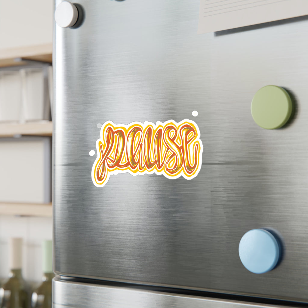 Pause Script Sticker — Retro Orange Hand-Lettered Vinyl Decal