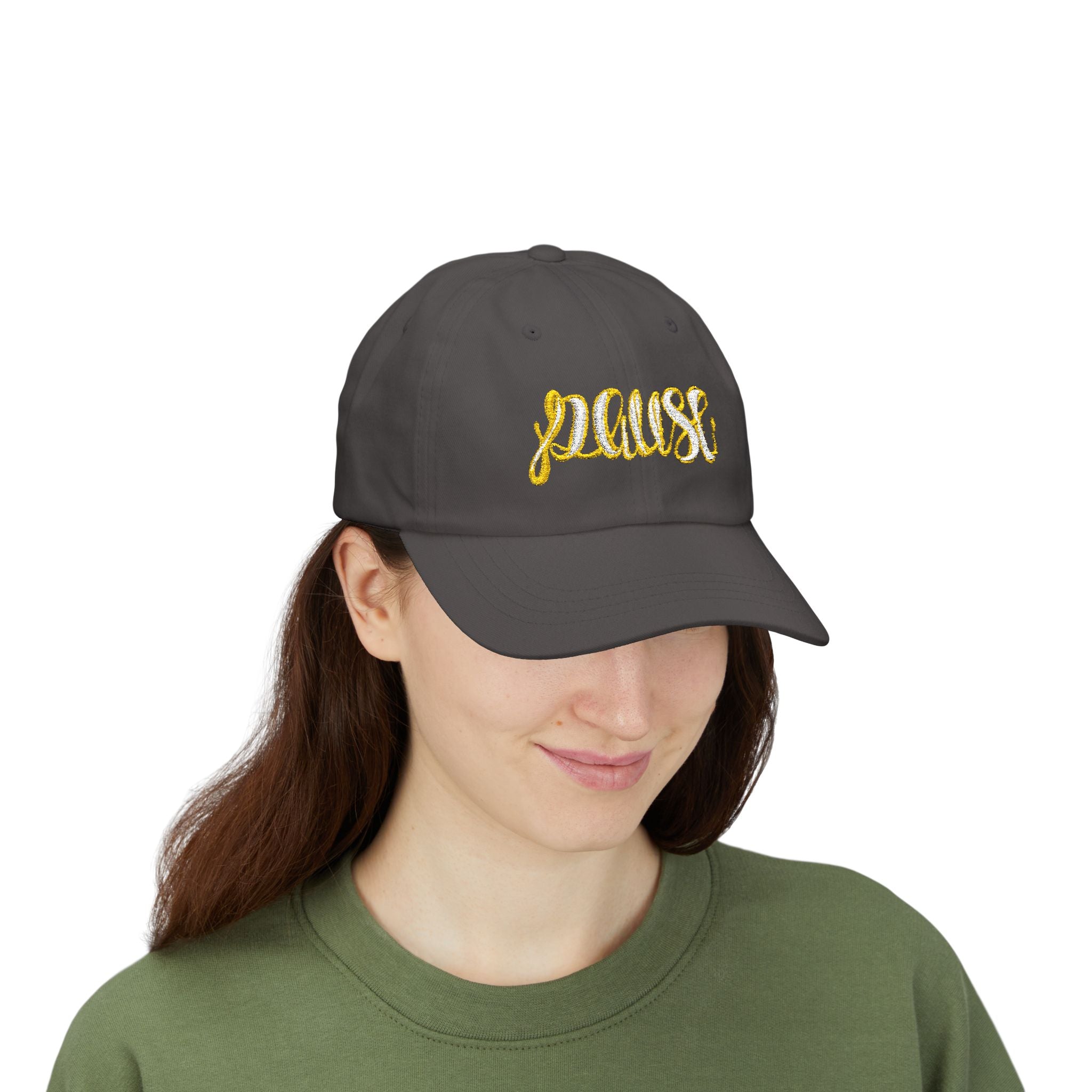 Pause Embroidered Calligraphy Dad Cap
