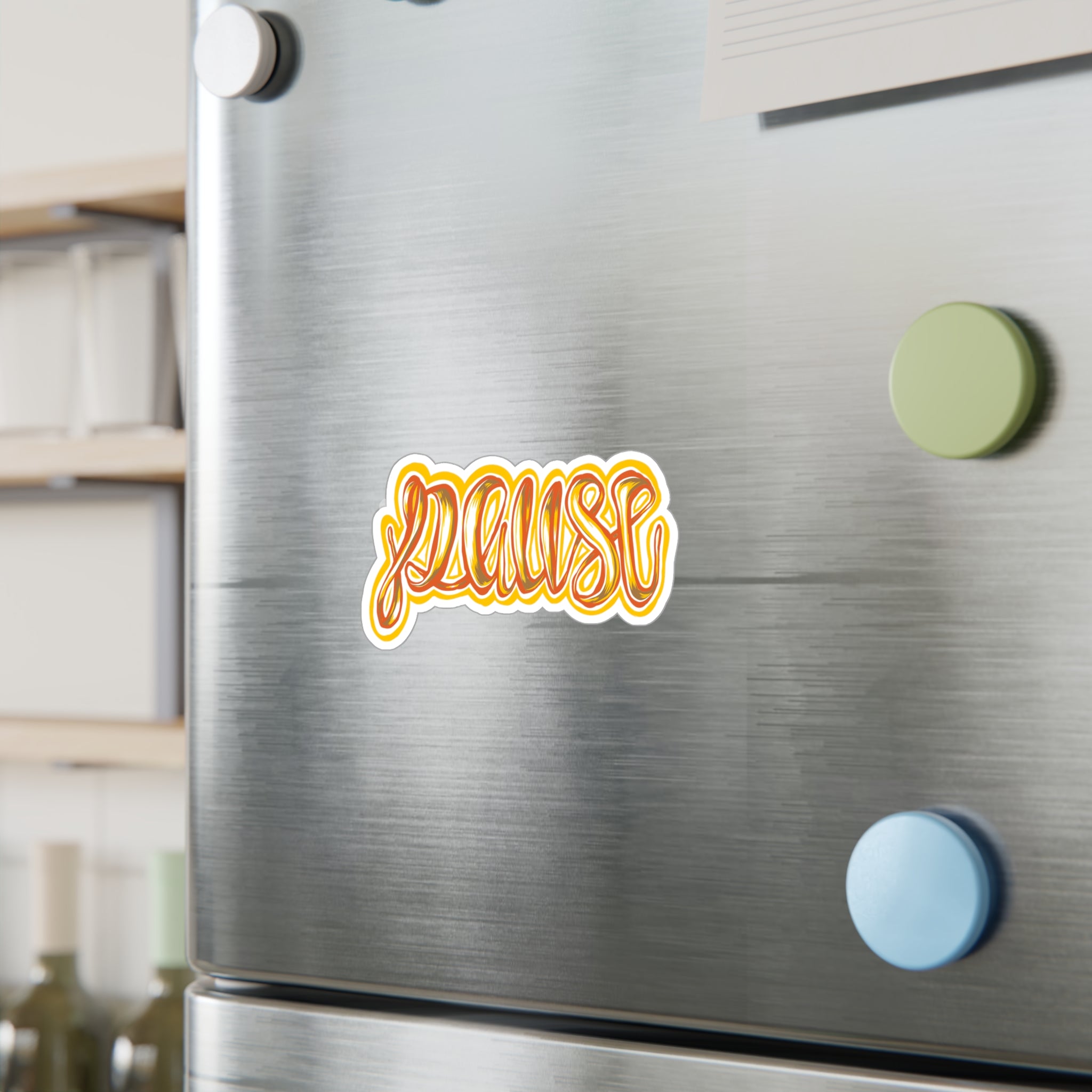 Pause Script Sticker — Retro Orange Hand-Lettered Vinyl Decal