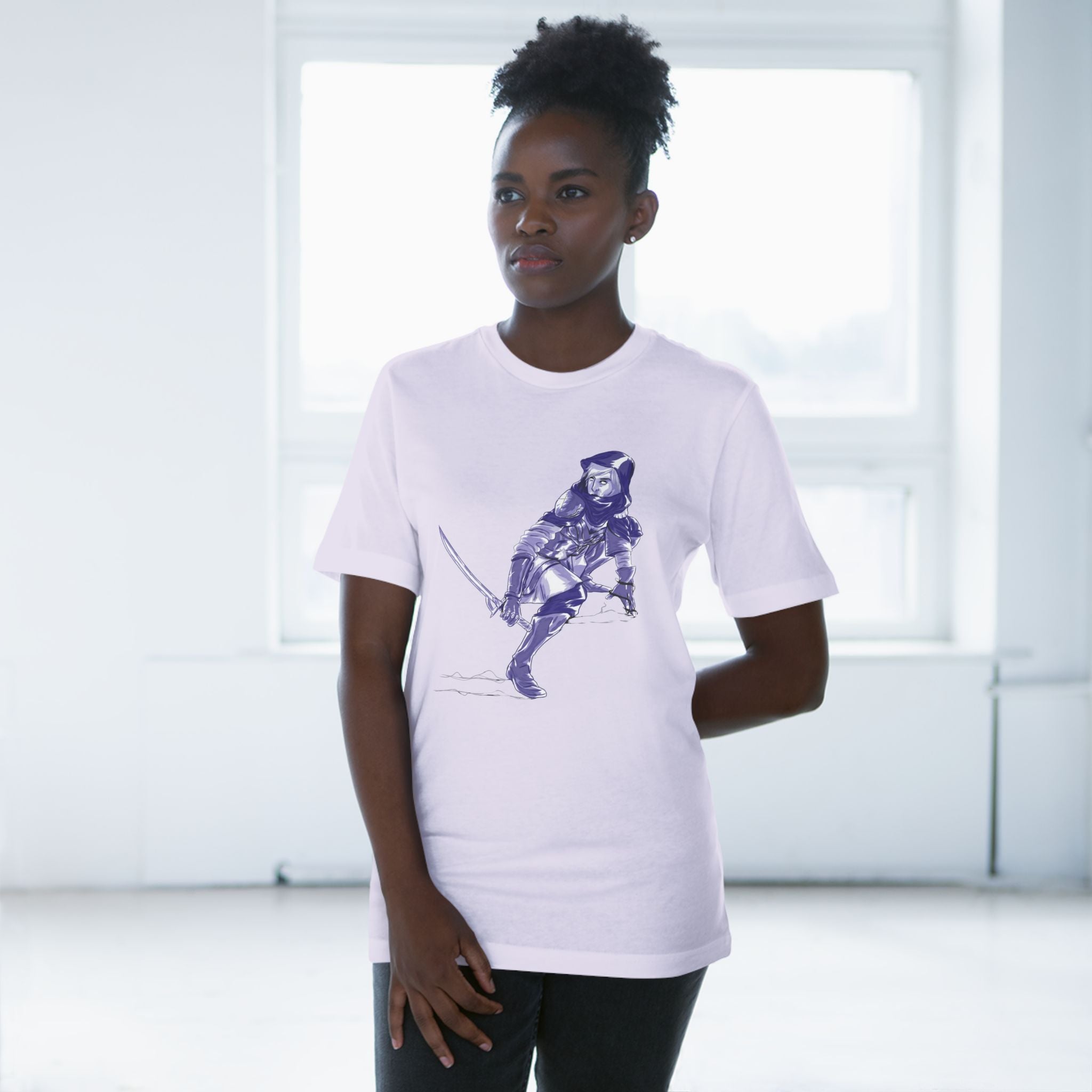 Female Assassin Graphic Tee — Women's Assassin-Themed T-Shirt