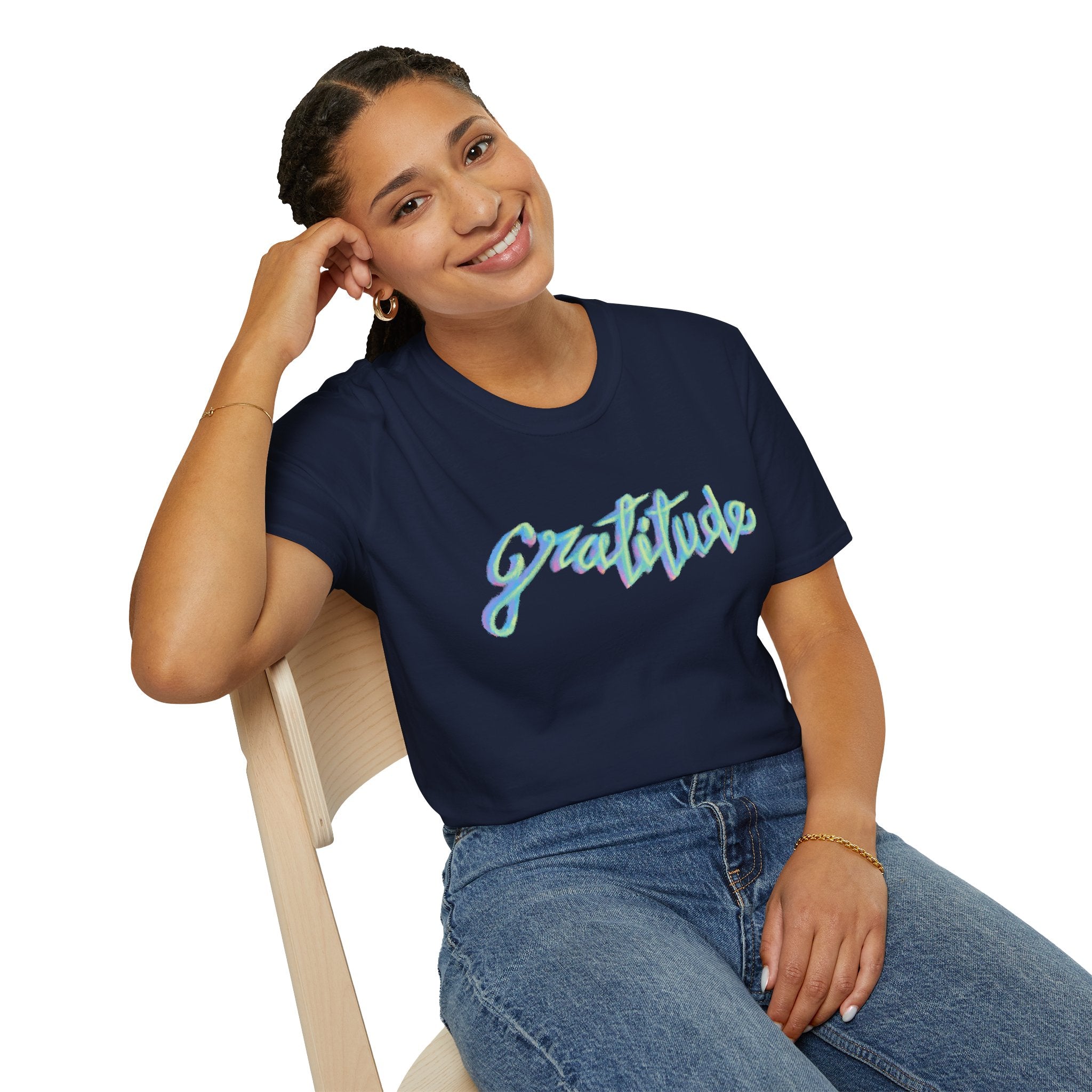 Gratitude Script T-Shirt — Positive Vibes Graphic Tee