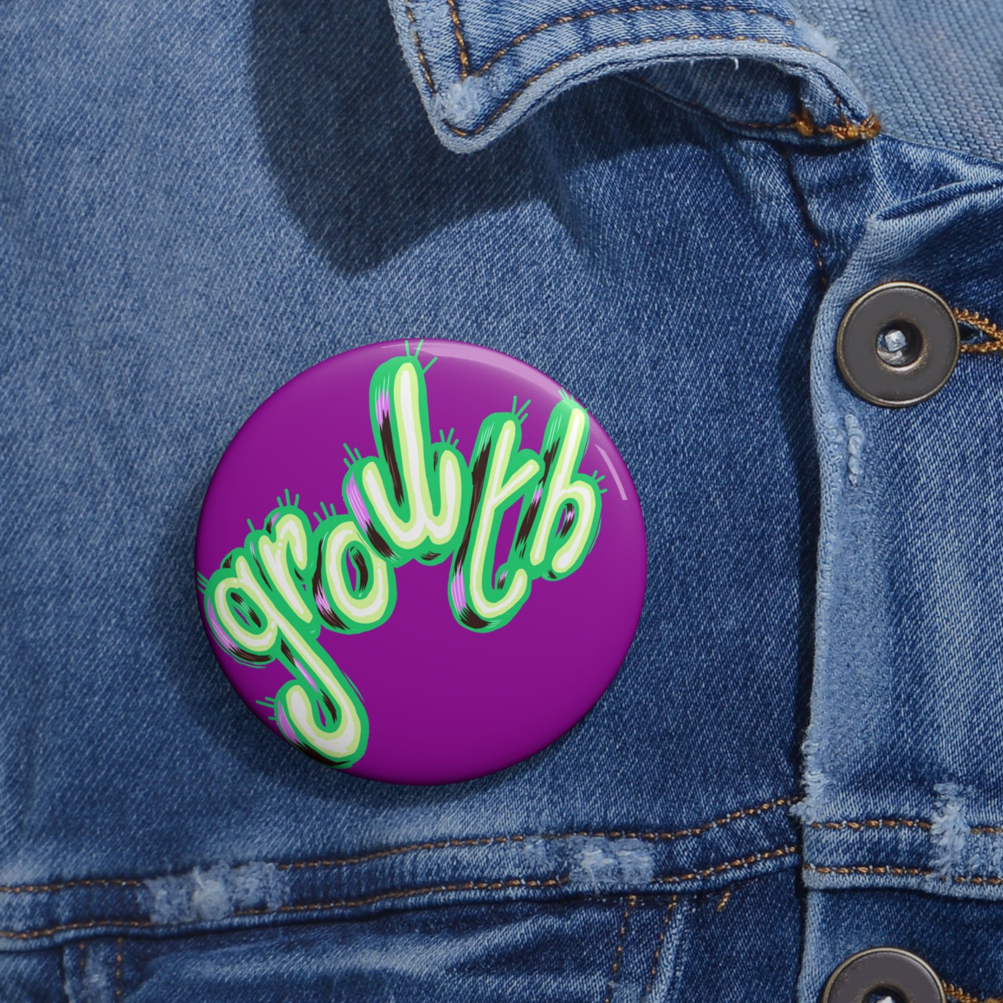 'Growth' Neon Script Pin Button — Purple Enamel Lapel Pin